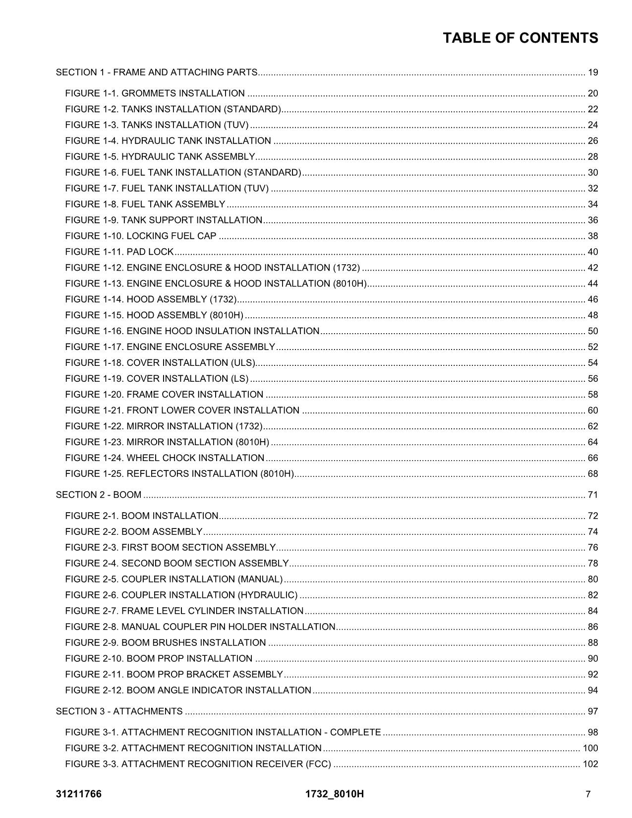 Manual del catálogo de piezas del manipulador telescópico JLG 1732 8010H 31211766