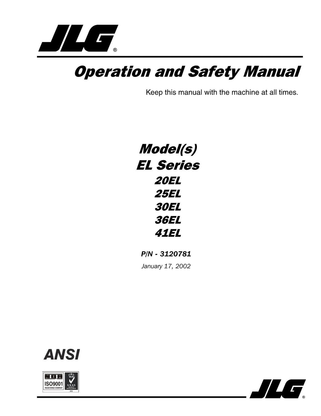Manual del operador del mástil vertical JLG 20EL 25EL 30EL 36EL 41EL
