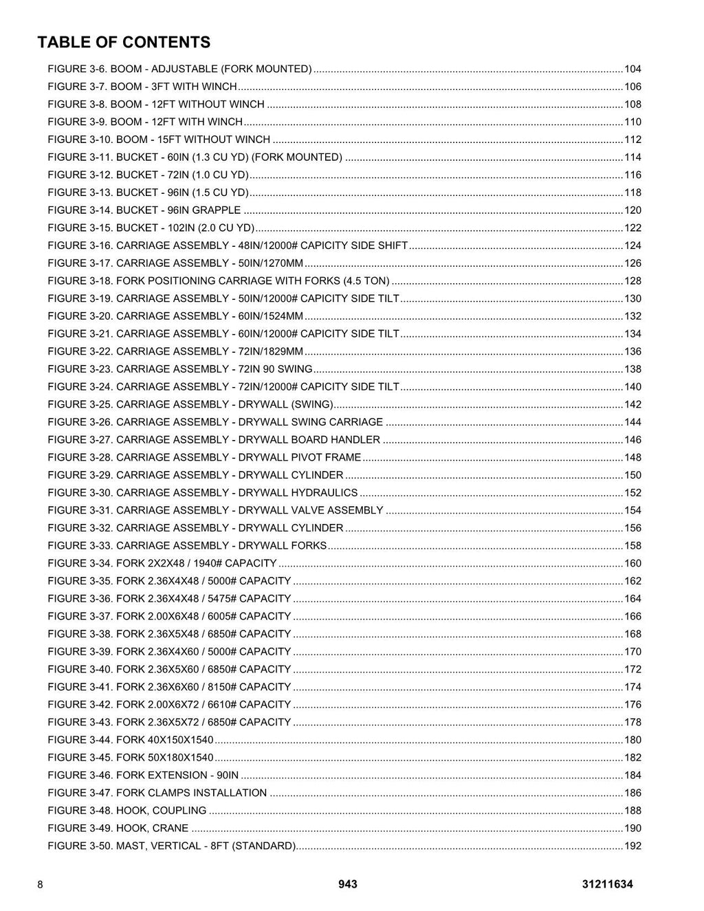 SKYTRAK  943 Telehandler Parts Catalog Manual
