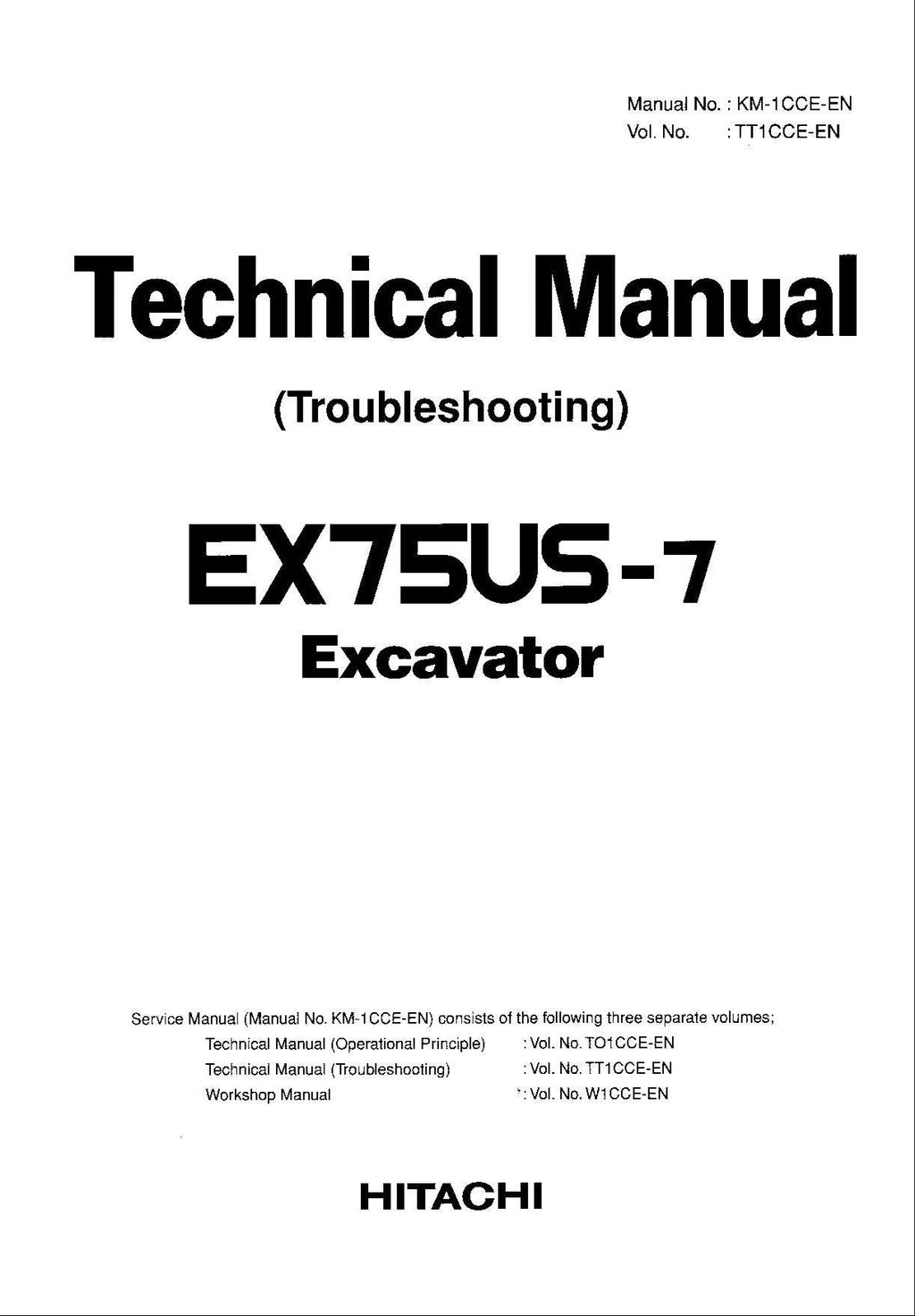 HITACHI EX75US-7 Excavator Troubleshooting Technical Manual