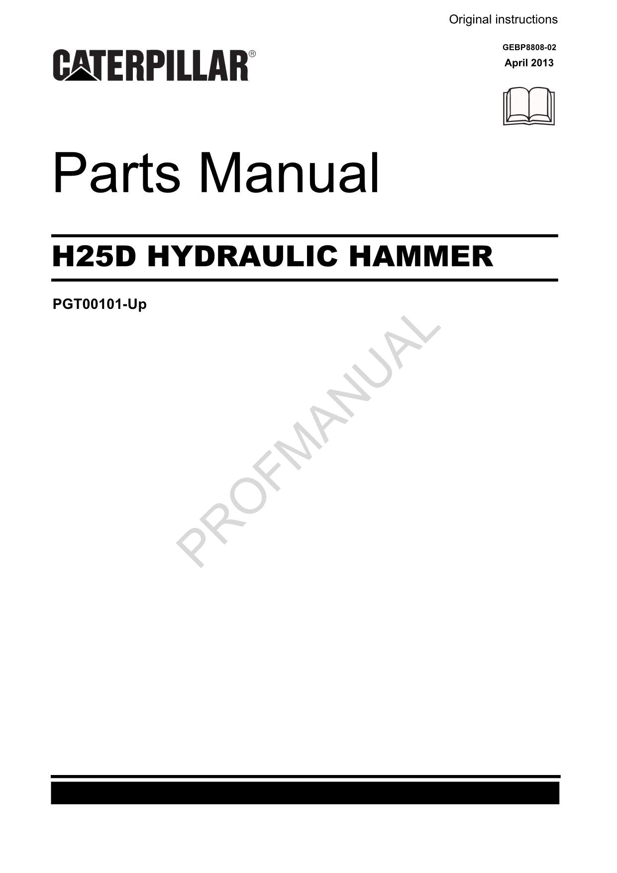 Caterpillar Cat H25D Hydraulic Hammer Parts Catalog Manual