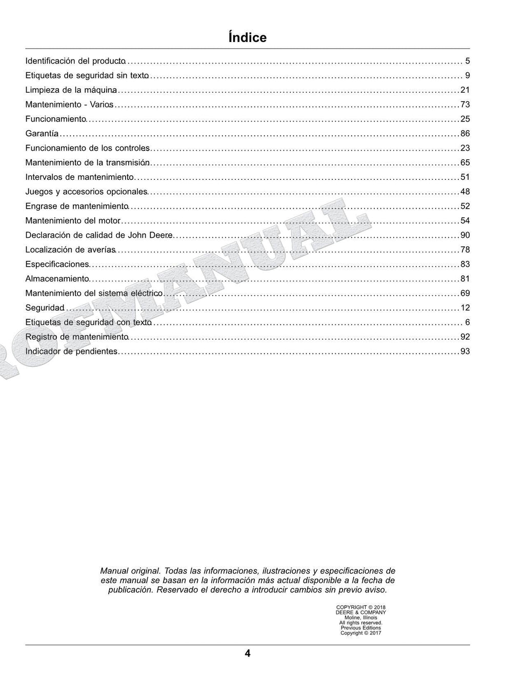 John Deere X730 X734 X738 X739 Tractor Manual del Operador Español SN 070001-