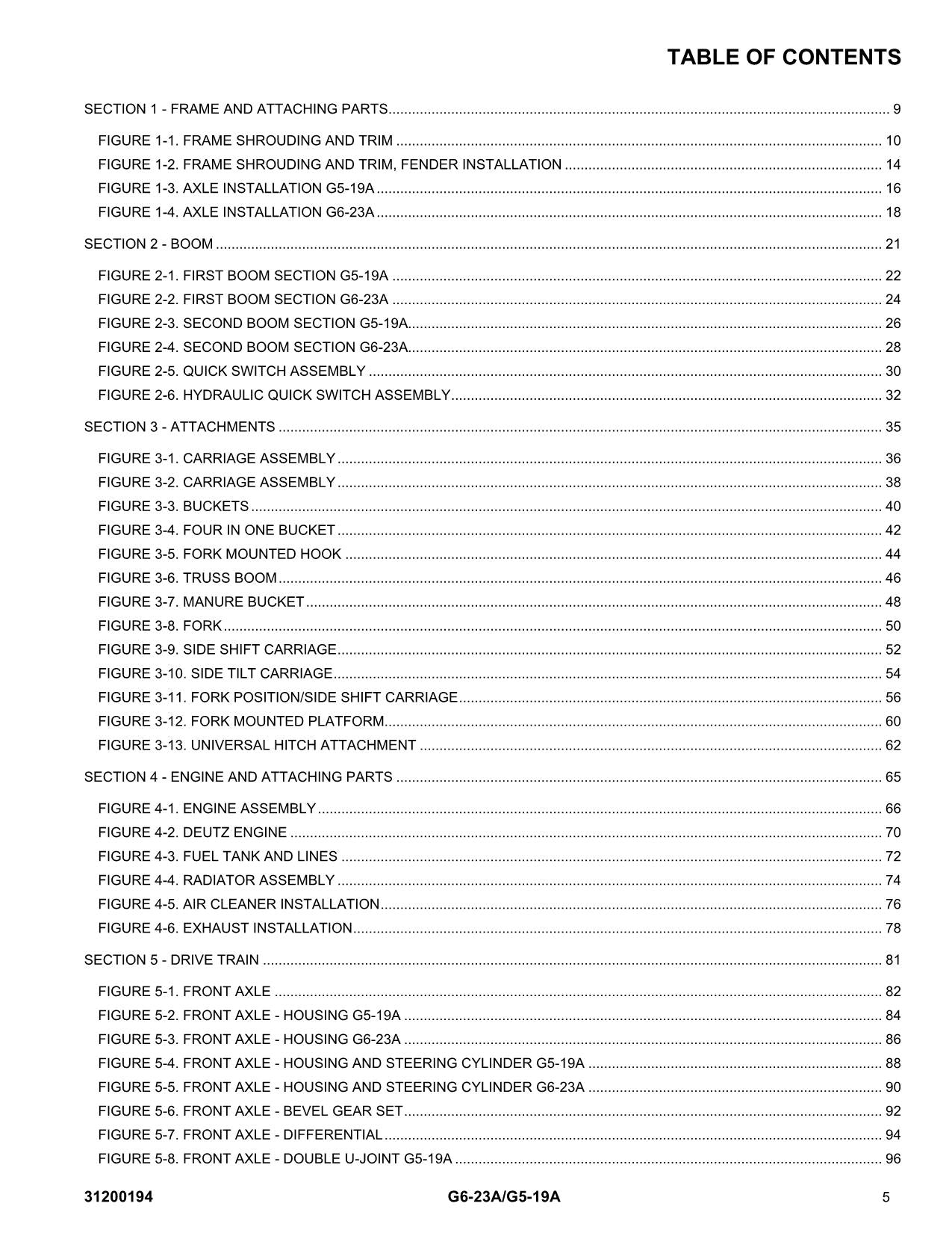 Manual del catálogo de piezas del manipulador telescópico JLG G5-19A G6-23A