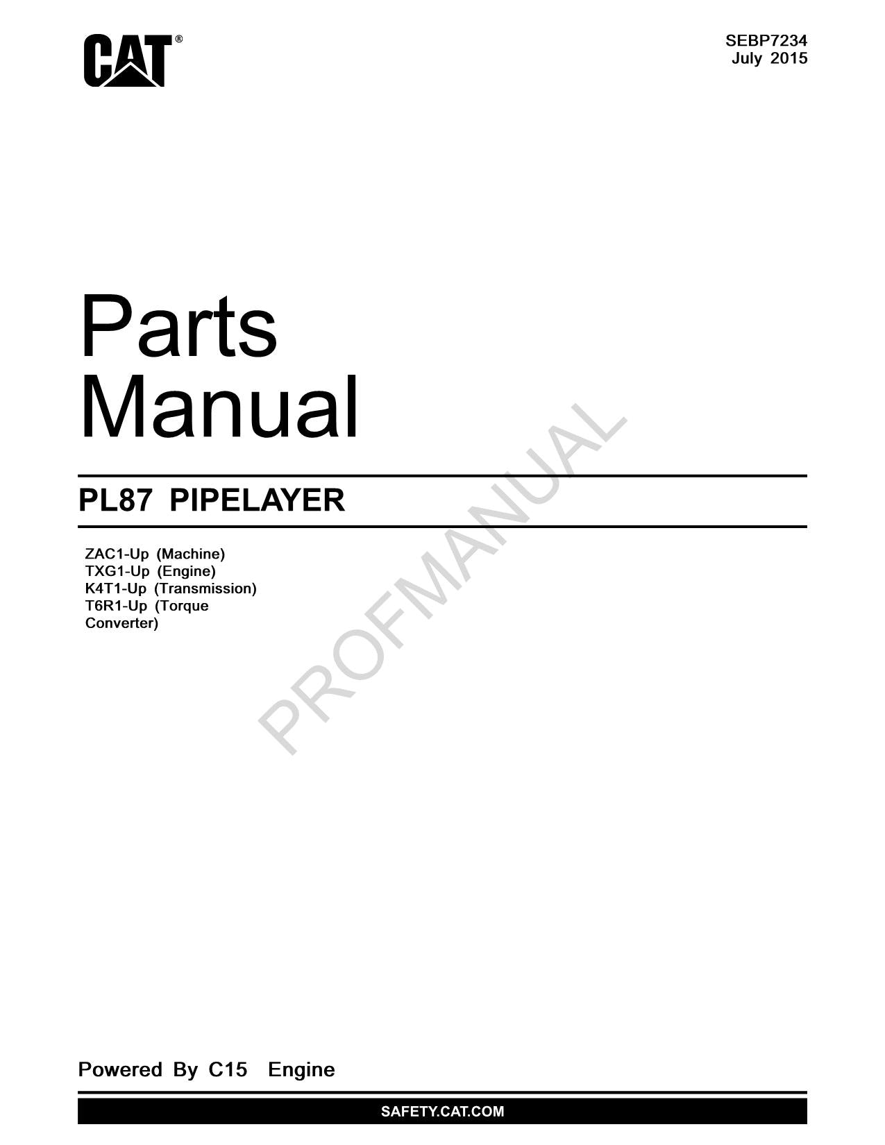 Caterpillar Cat PL87 Pipelayer Parts Catalog Manual