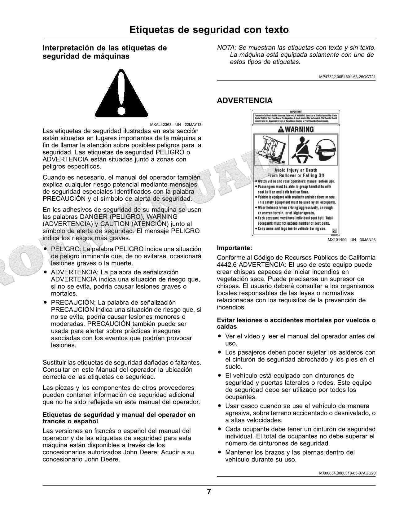 John Deere XUV 590M S4 XUV 590E S4 cocodrilo Manual del operador SN 050001-