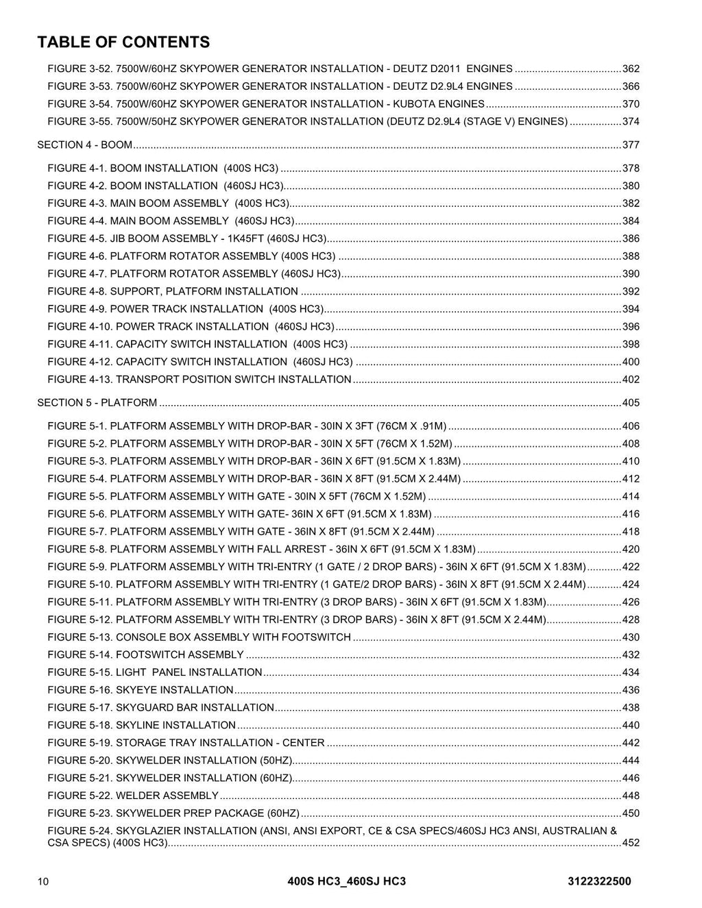 JLG 400S HC3 460SJ HC3 Boom Lift Parts Catalog Manual