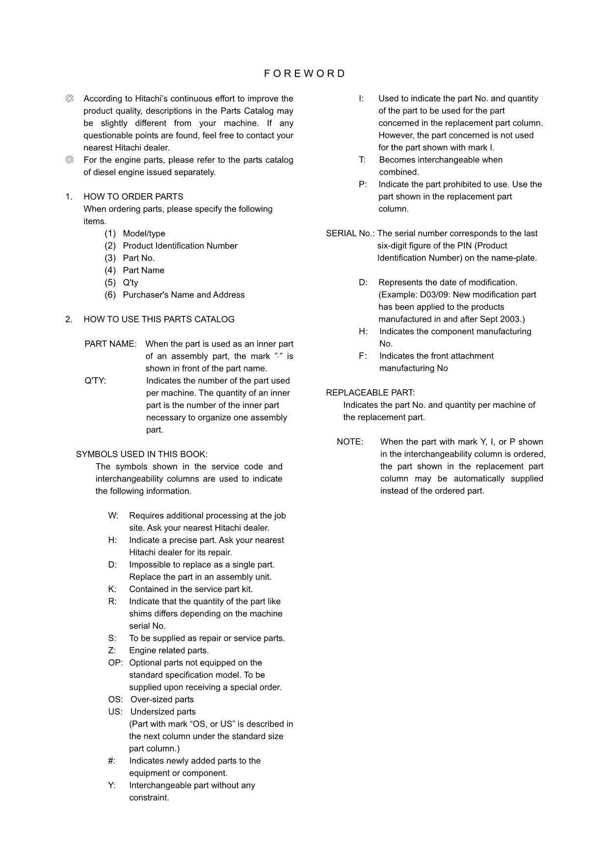 Hitachi ZW370 Wheel Loader Parts Catalog Manual SN 000298-