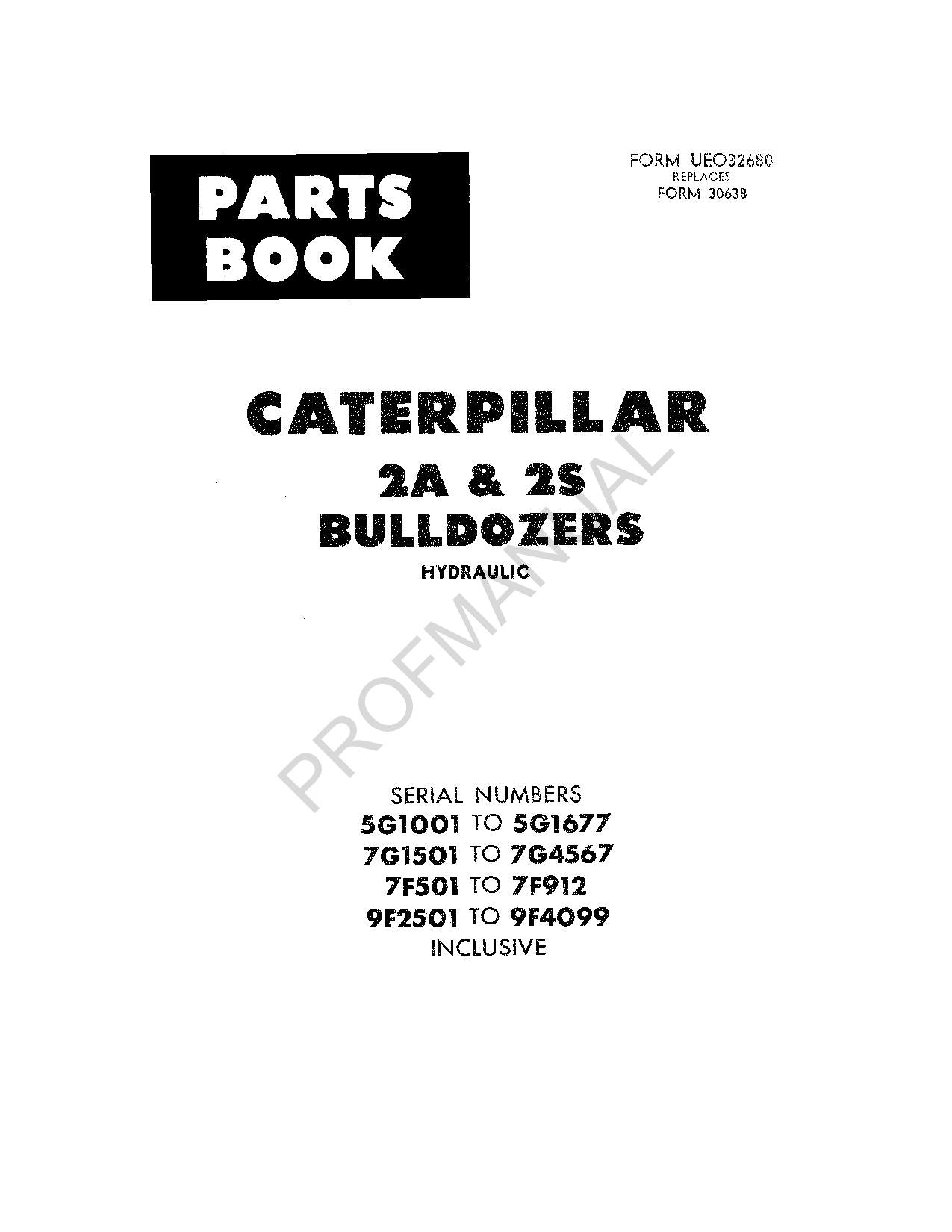 Caterpillar Cat 2A 2S Bulldozer Hydraulic Parts Catalog Manual
