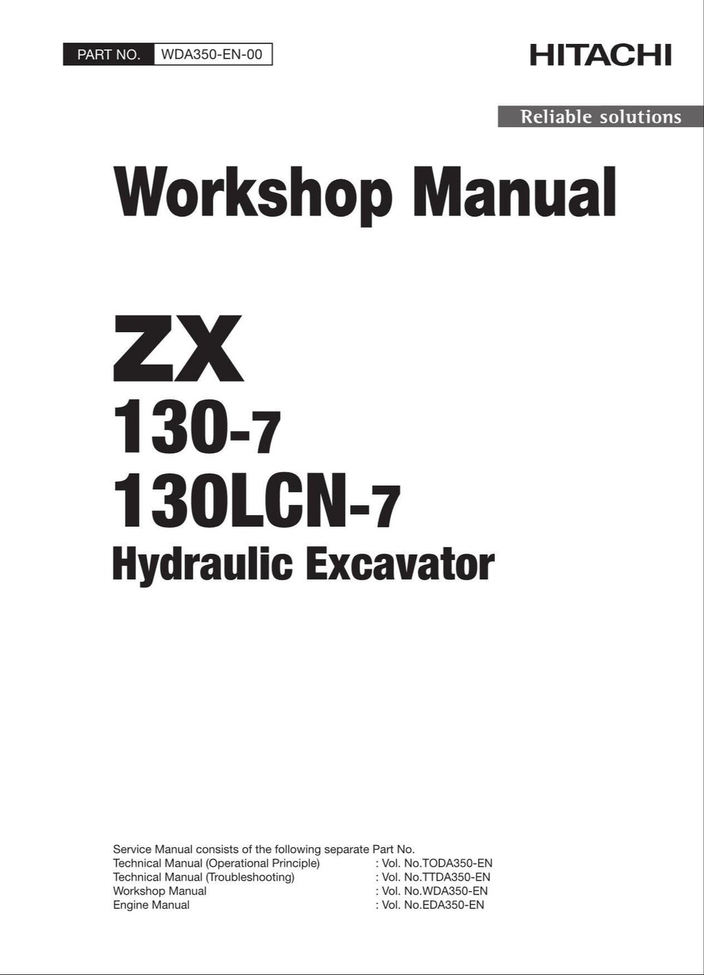 HITACHI ZAXIS ZX130-7 ZX130LCN-7 Excavator Workshop Service Manual