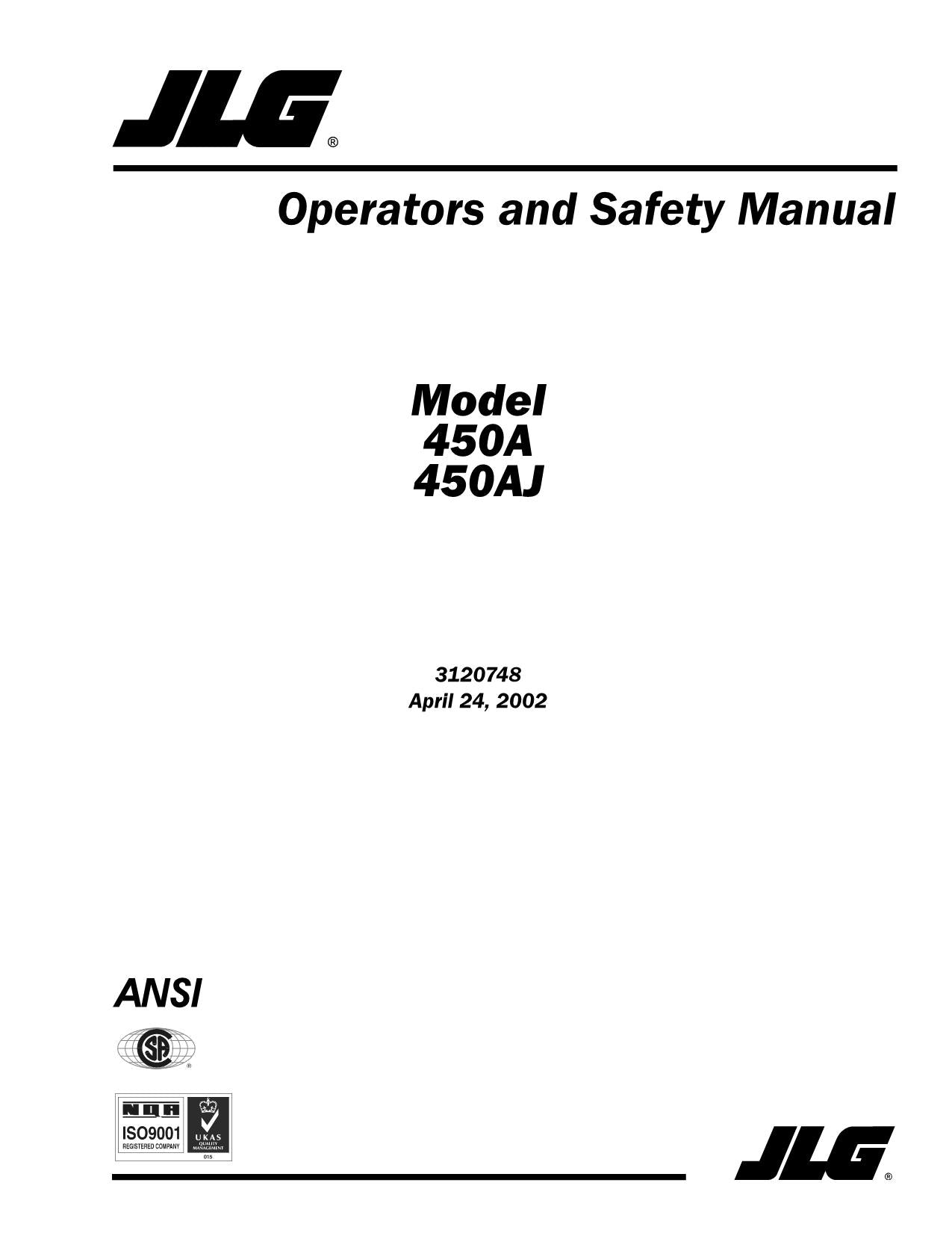 Manual del operador de mantenimiento y operación de la plataforma elevadora JLG 450A 450AJ 3120748