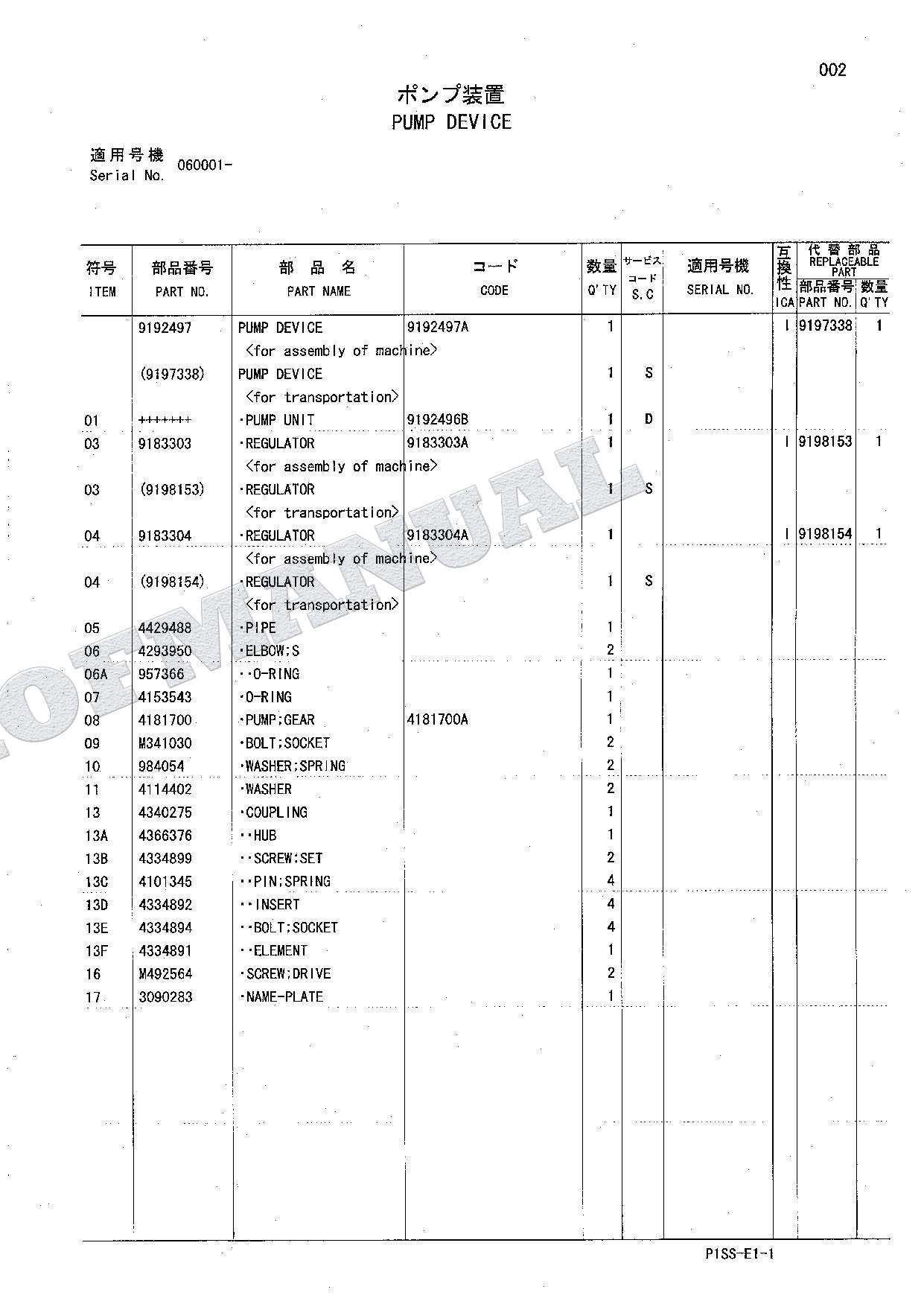 HITACHI ZAXIS ZX135UST Equipment Component Excavator Parts Catalog Manual