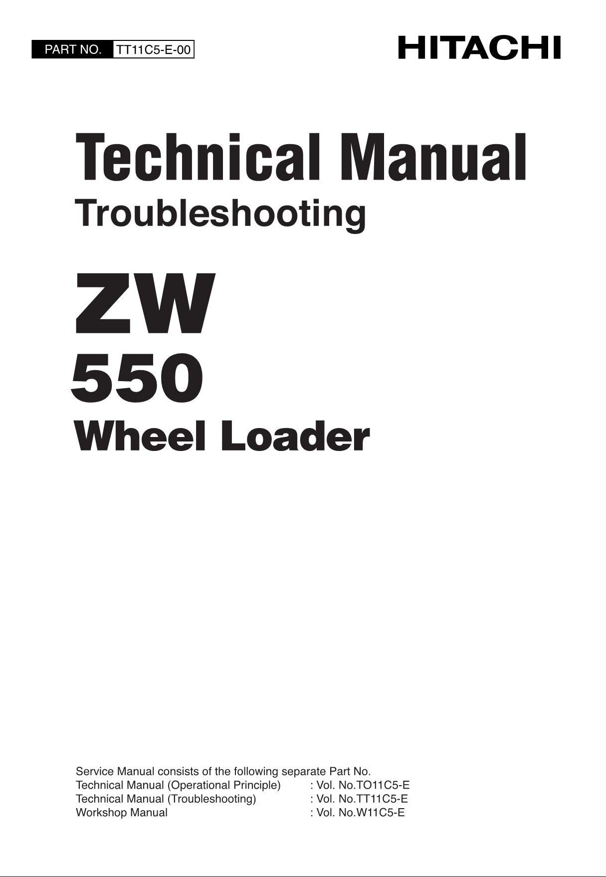 Hitachi ZW550 Wheel Loader Tech Manual Troubleshooting +Schematics TT11C5-E-00