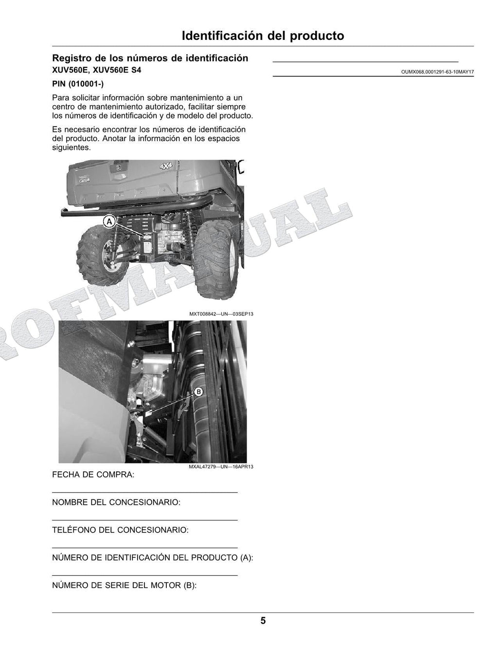 John Deere XUV560E XUV560E S4 cocodrilo Manual del Operador Español SN 010001-