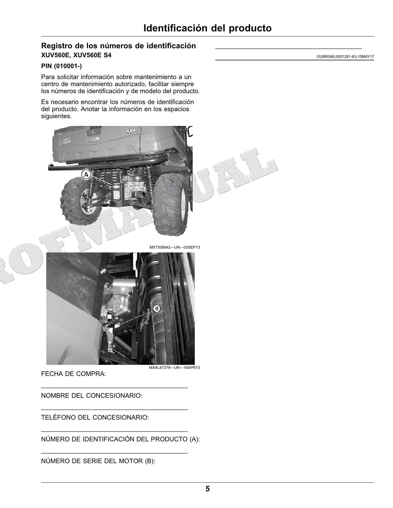 John Deere XUV560E XUV560E S4 cocodrilo Manual del Operador Español SN 010001-