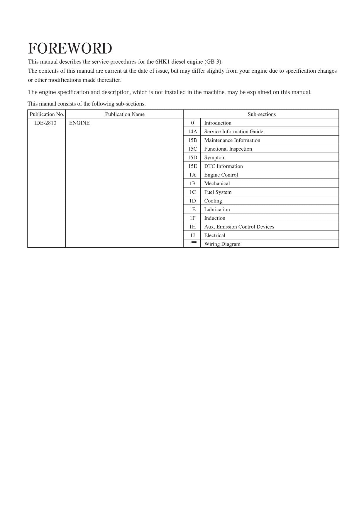 Hitachi 6HK1 GB3 STNDRD Operat Troubleshoot Workshop Engine Service Manual Scheme