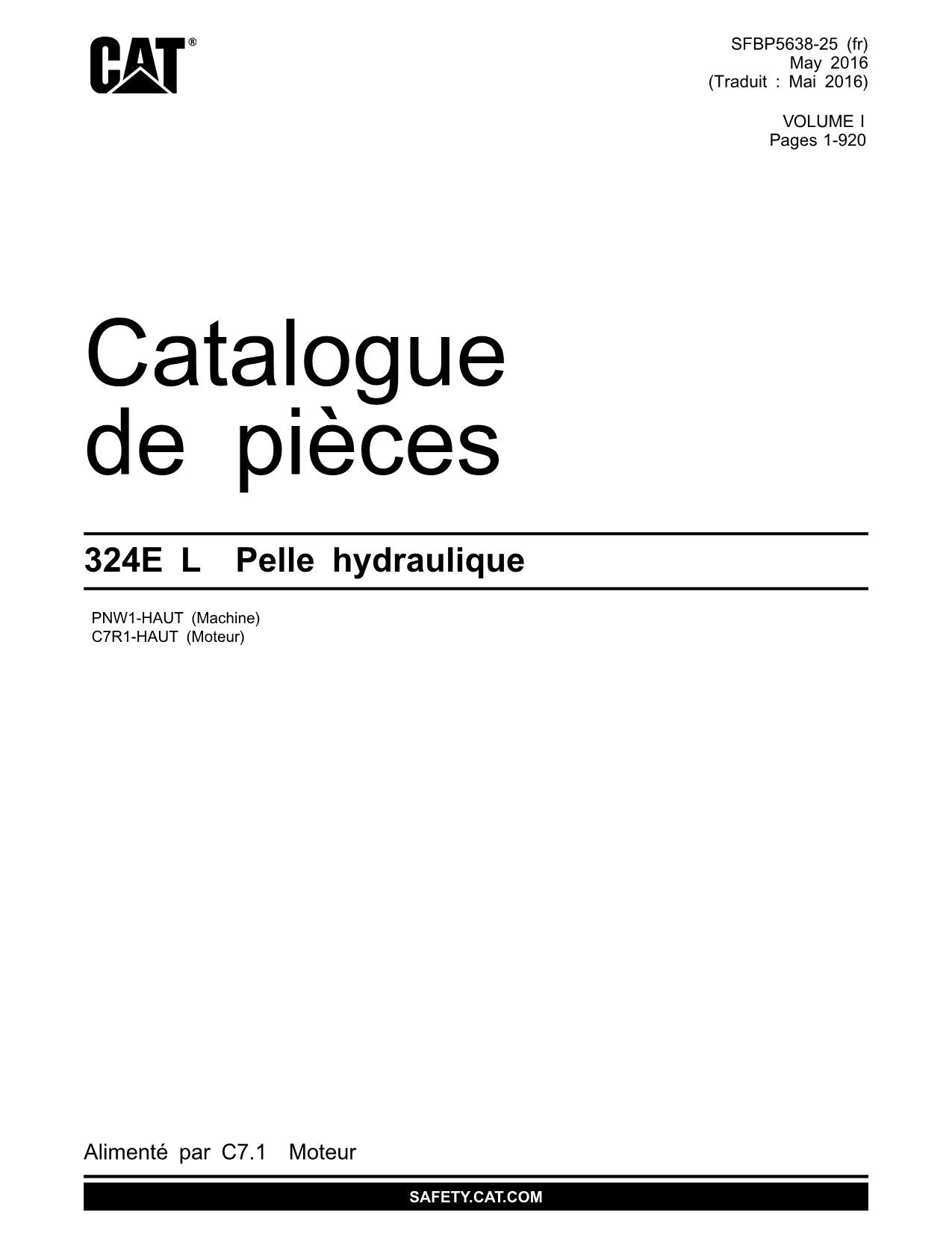 Caterpillar 324E L Pelle hydraulique Manuel de catalogue de pièces