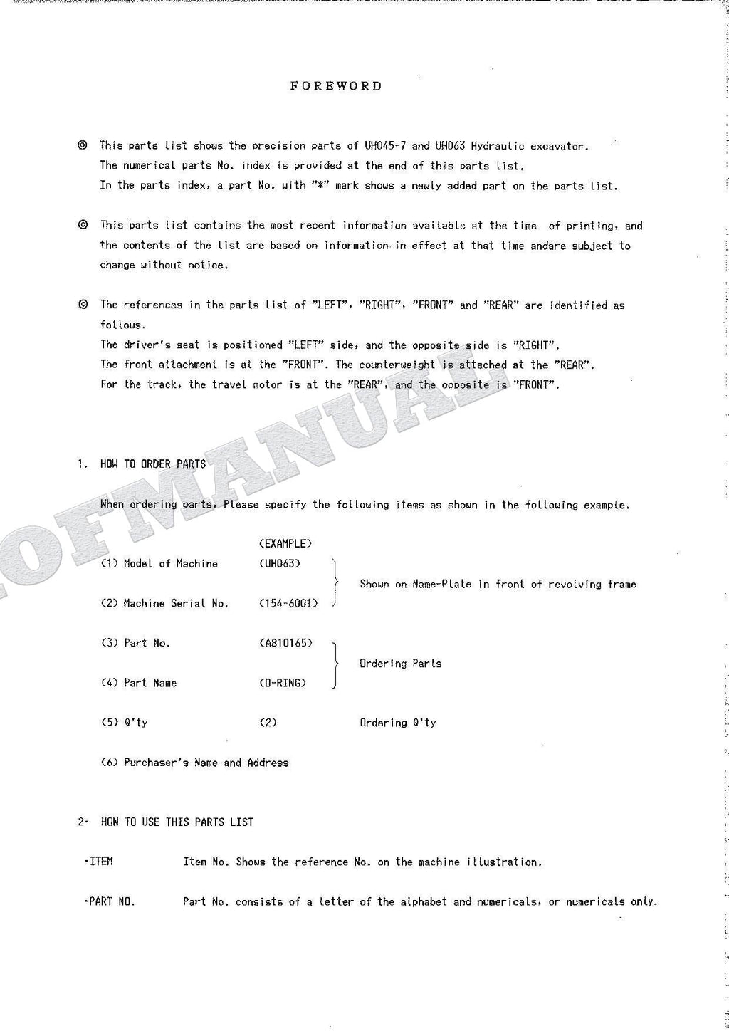 HITACHI UH045-7 UH063 Equip Component Excavator Parts Catalog Manual P7309-H-6