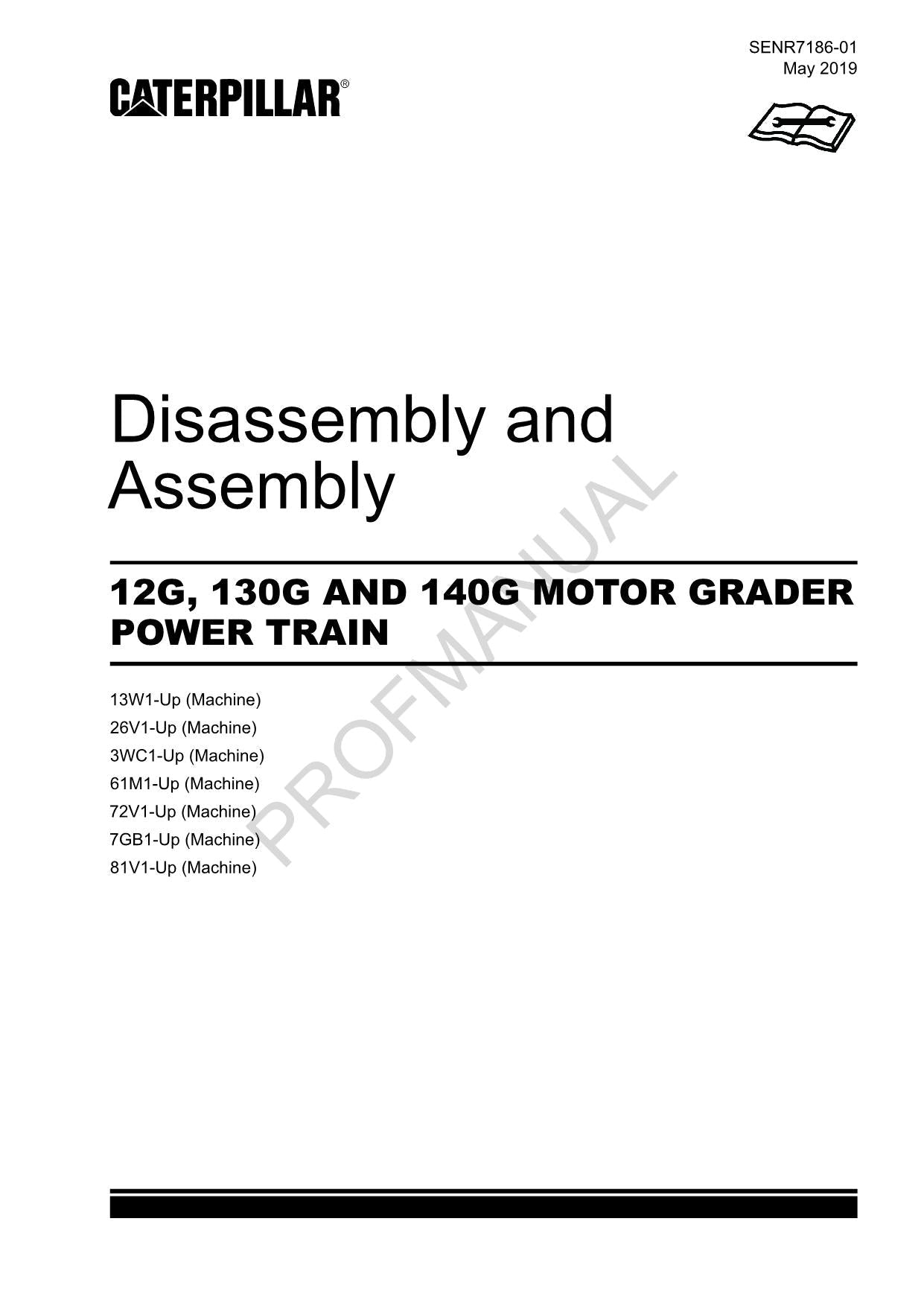 Manual de servicio, desmontaje y montaje del tren de fuerza de la niveladora Caterpillar 12G, 130G y 140G