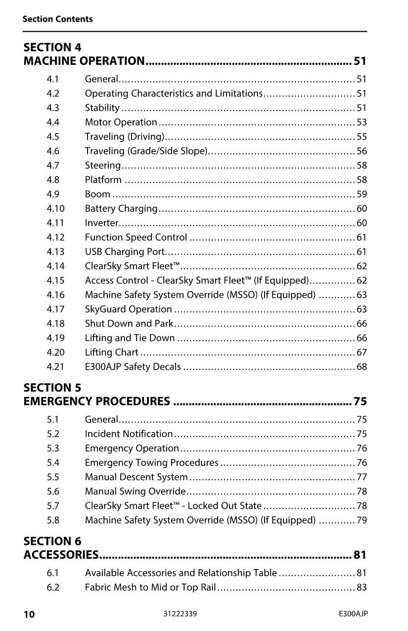 Manual del operador de mantenimiento y operación de la plataforma elevadora JLG E300AJP 31222339