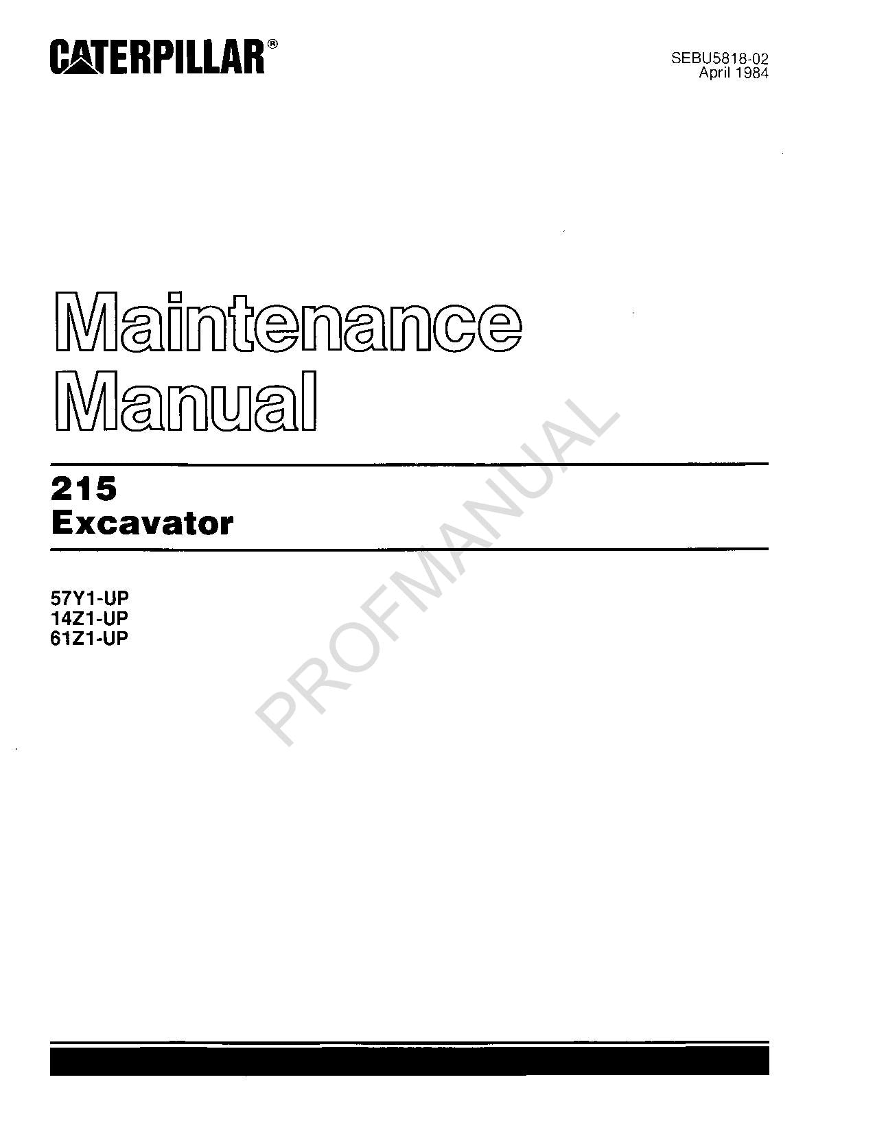 Manual de mantenimiento del operador de la excavadora Caterpillar 215 SEBU5818