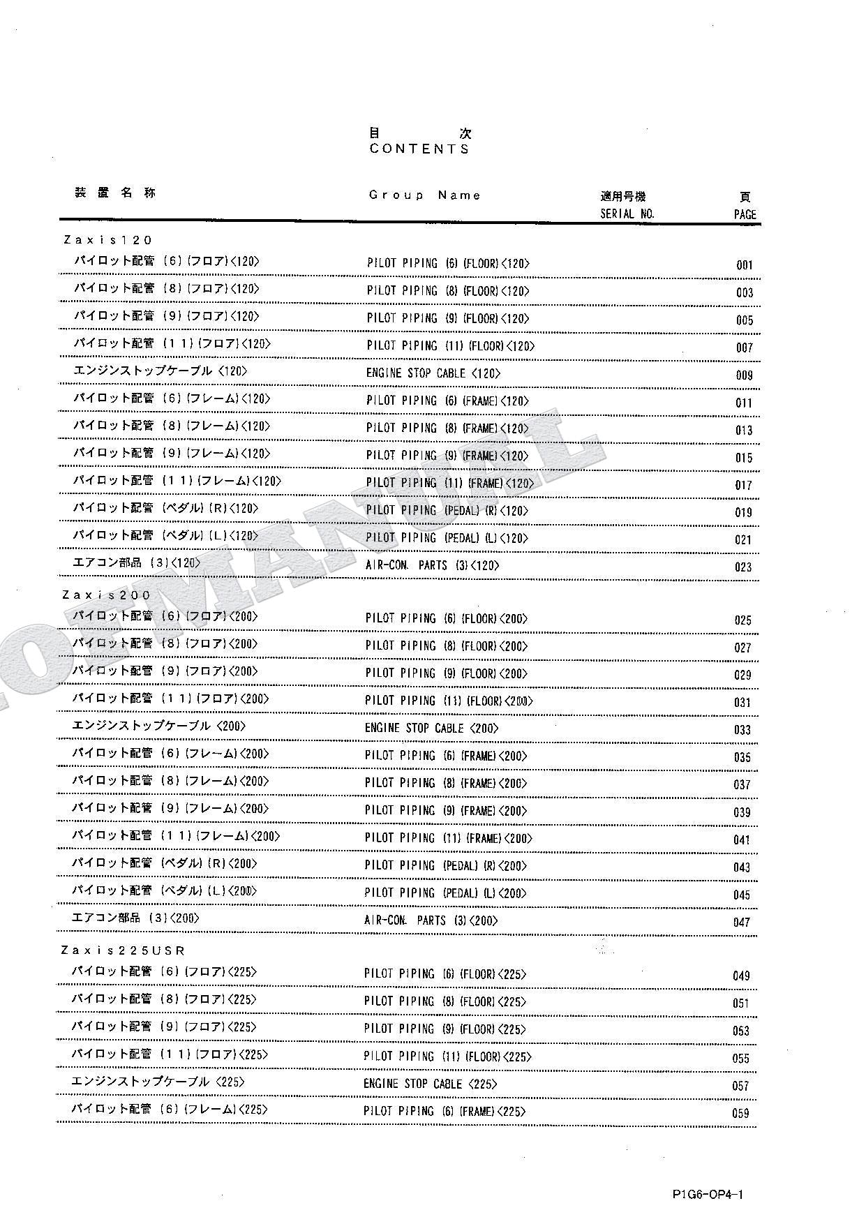 Manual del catálogo de piezas de la excavadora de cabina fija HITACHI ZX230 ZX330 ZX450