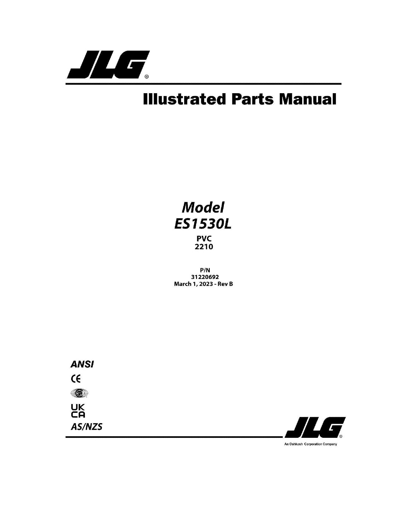 Manual del catálogo de piezas del mástil vertical JLG ES1530L