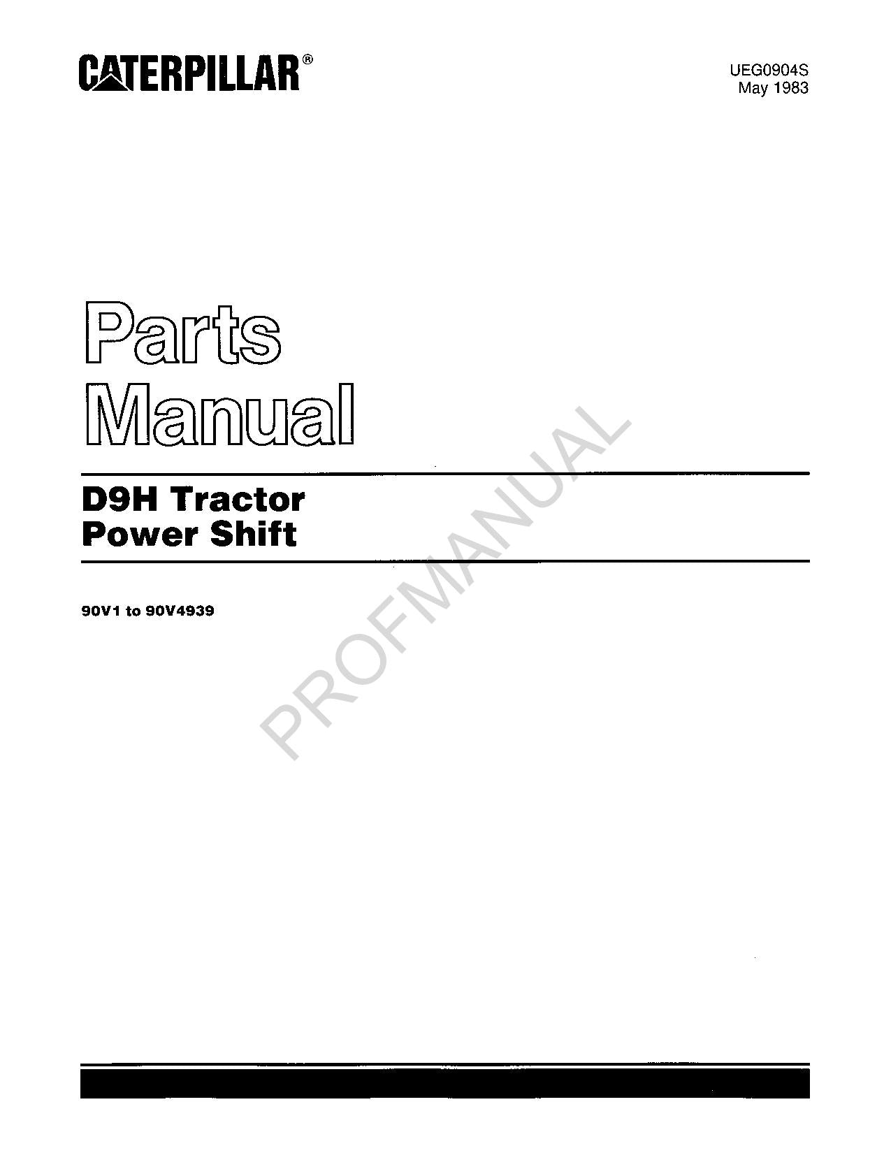 Caterpillar Cat D9H Tractor Power Shift Parts Catalog Manual ser 90V1To90V4939