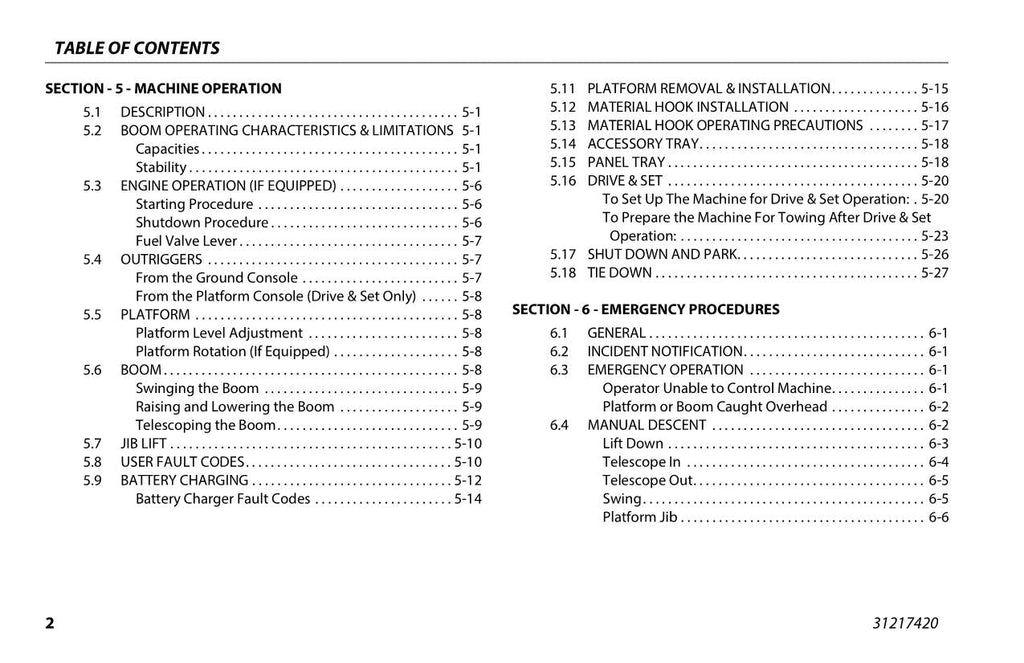 JLG T350 T500J Boom Lift Maintenance Operation Operators Manual 31217420
