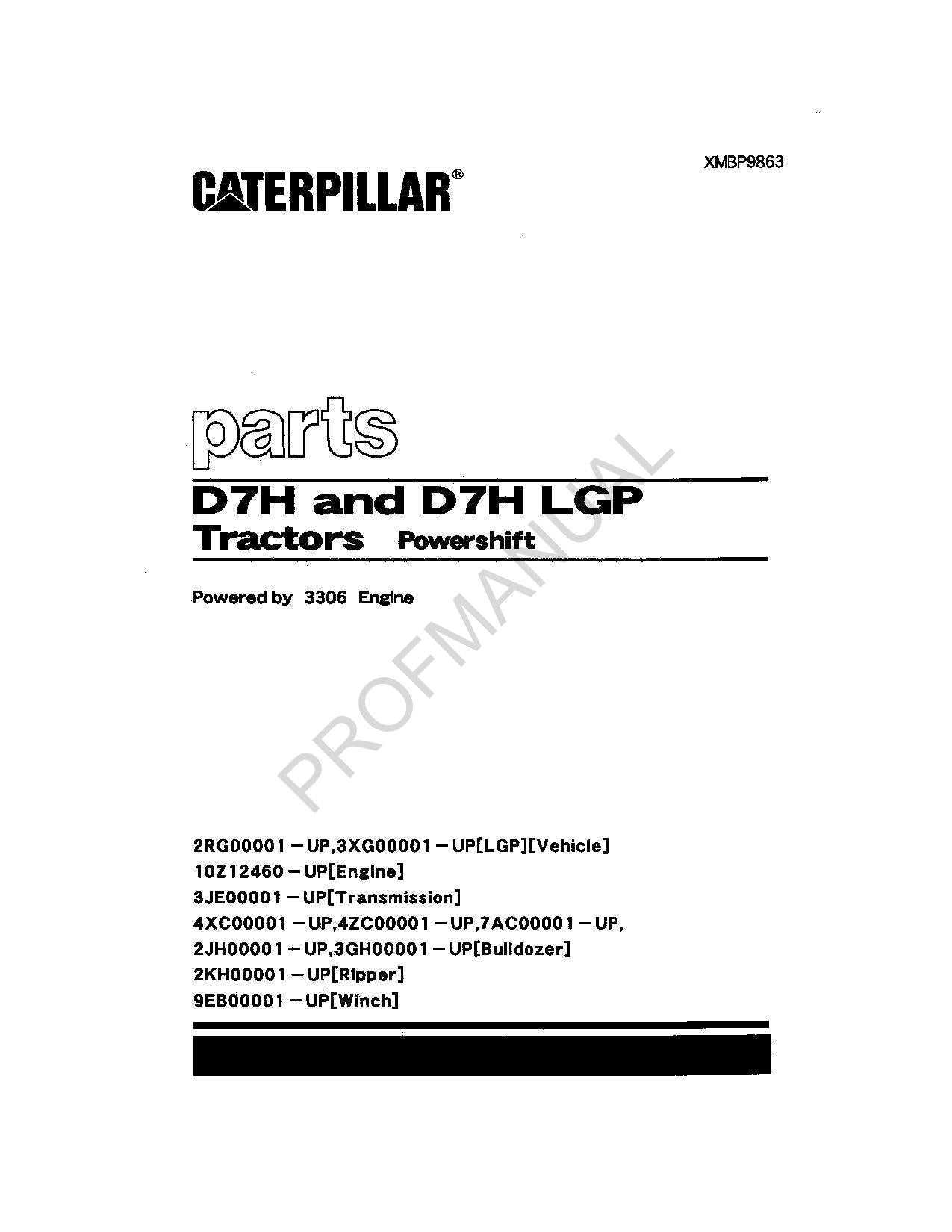 Caterpillar Cat D7H D7H LGP Tractor Powershift Parts Catalog Manual XMBP9863