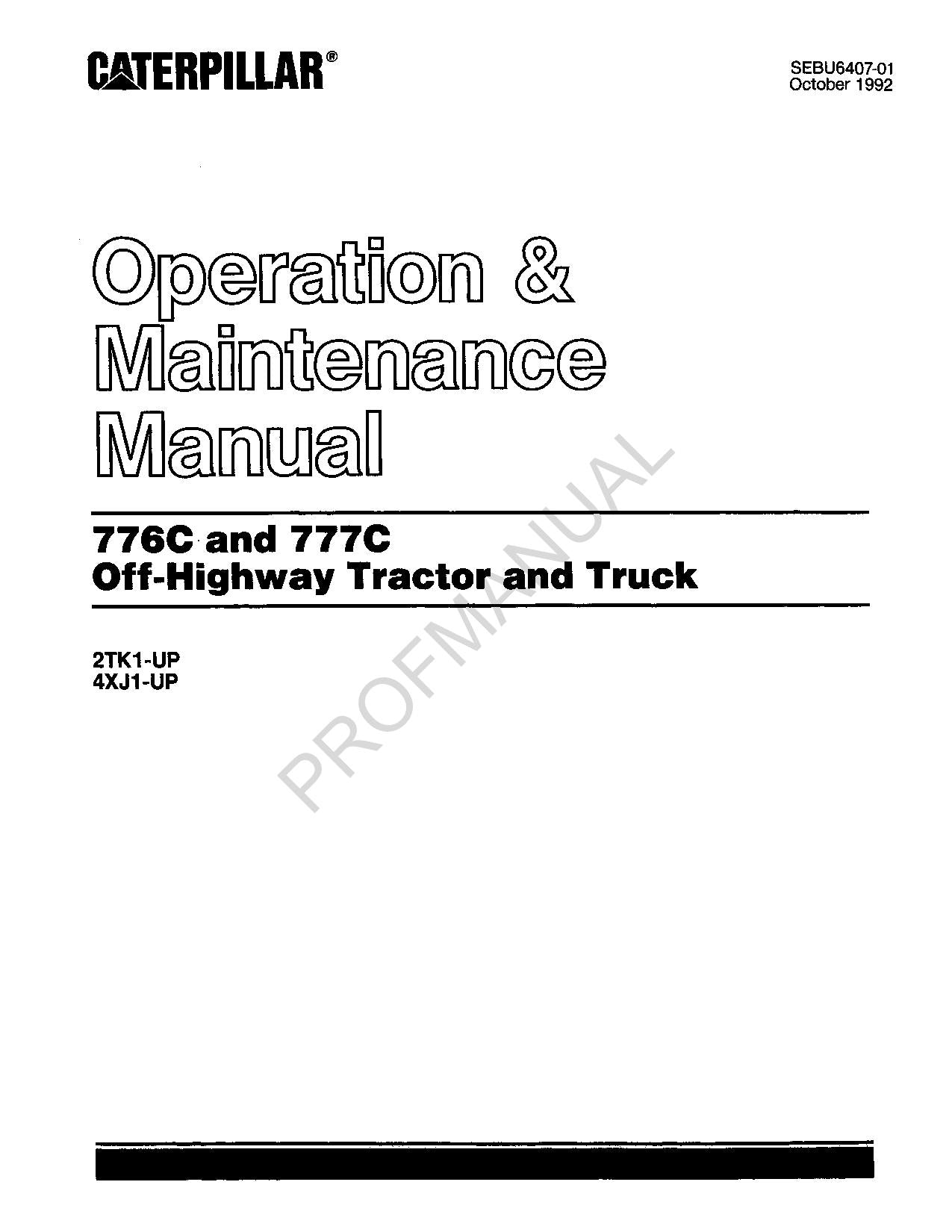 Caterpillar Cat 776C 777C Off Highway Tractor Truck Operators Maintenance Manual