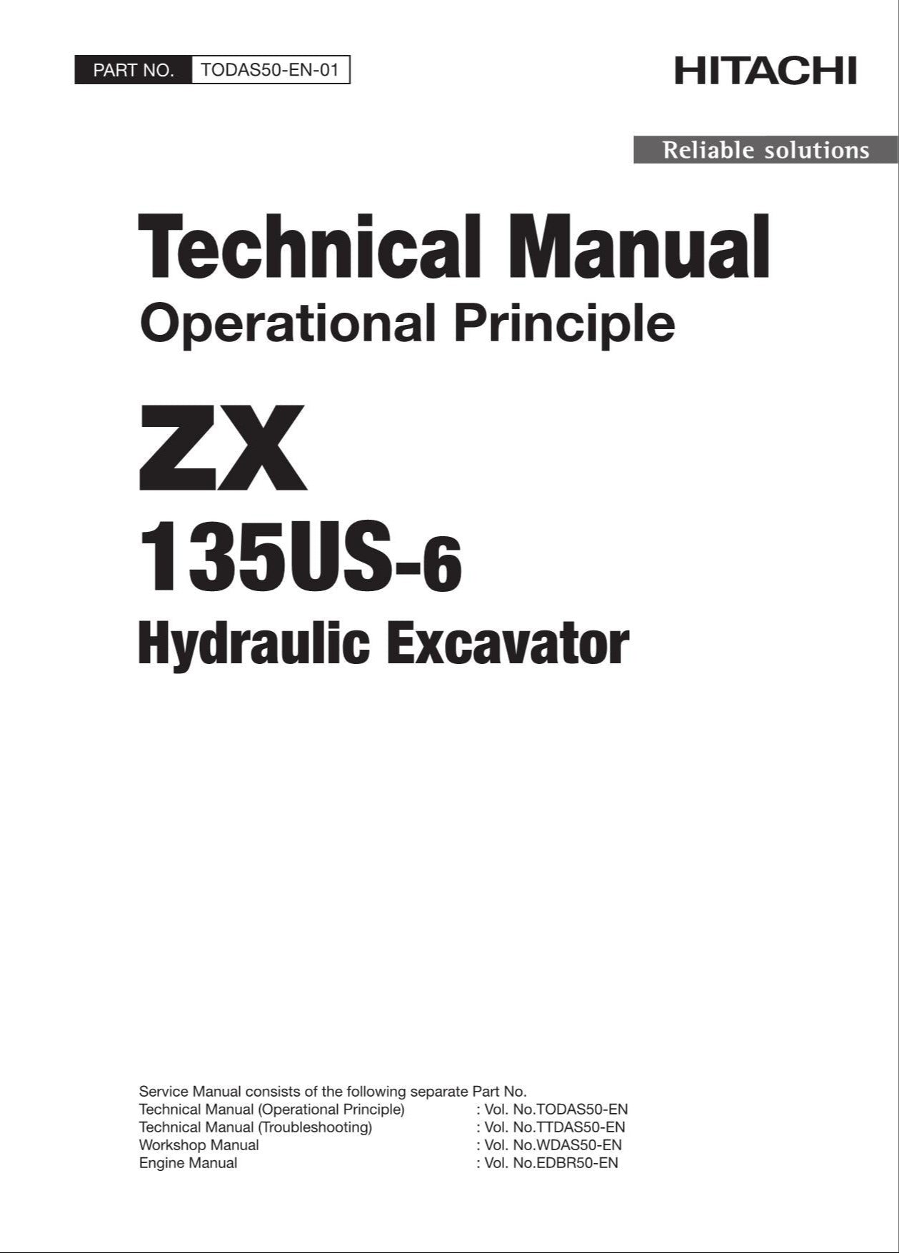 HITACHI ZX135US-6 Excavator Operational Principle Technical Manual TODAS50-EN-01
