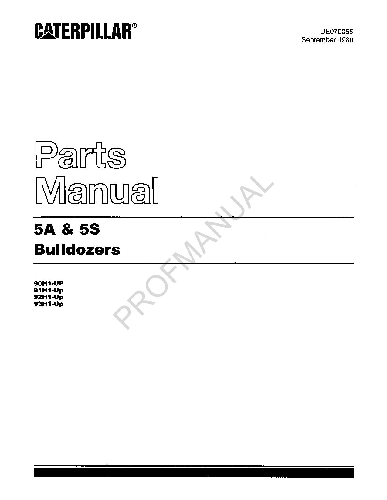 Caterpillar Cat 5A 5S Bulldozer Parts Catalog Manual