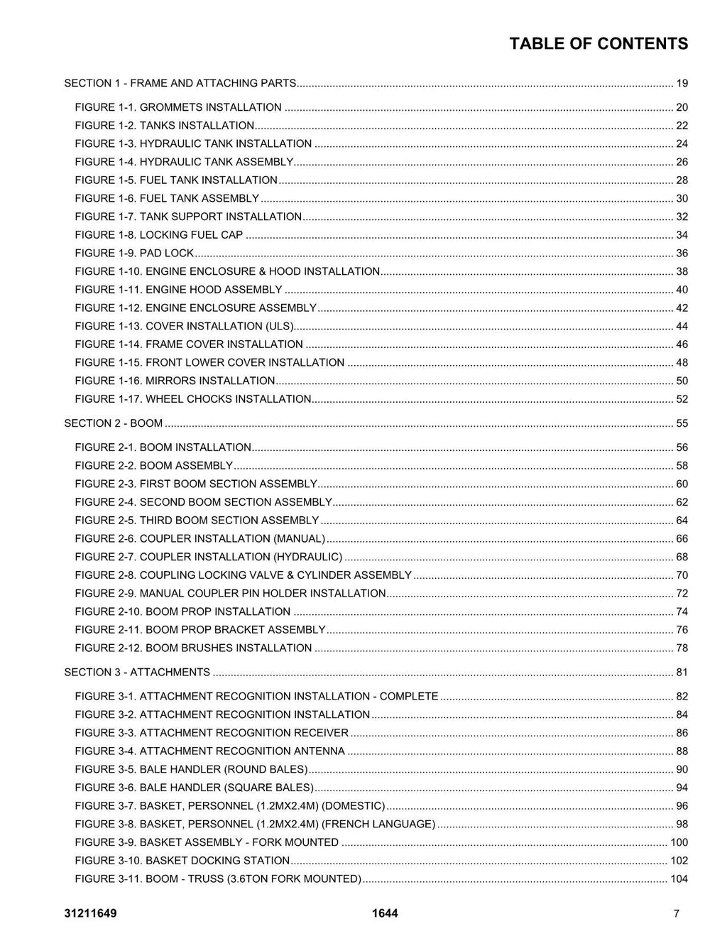 JLG 1644 Telehandler Parts Catalog Manual