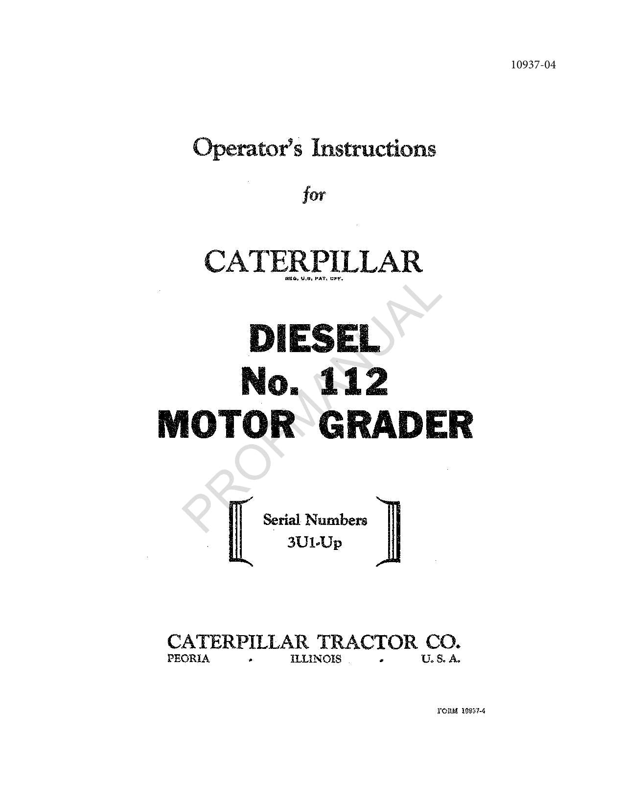 Manual de mantenimiento del operador de la motoniveladora Caterpillar Diesel 112