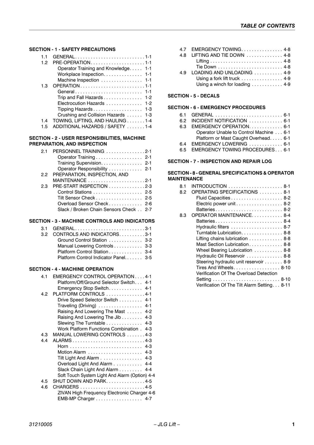 TOUCAN 1010 1010I Vertical Lift Maintenance Operation Operators Manual