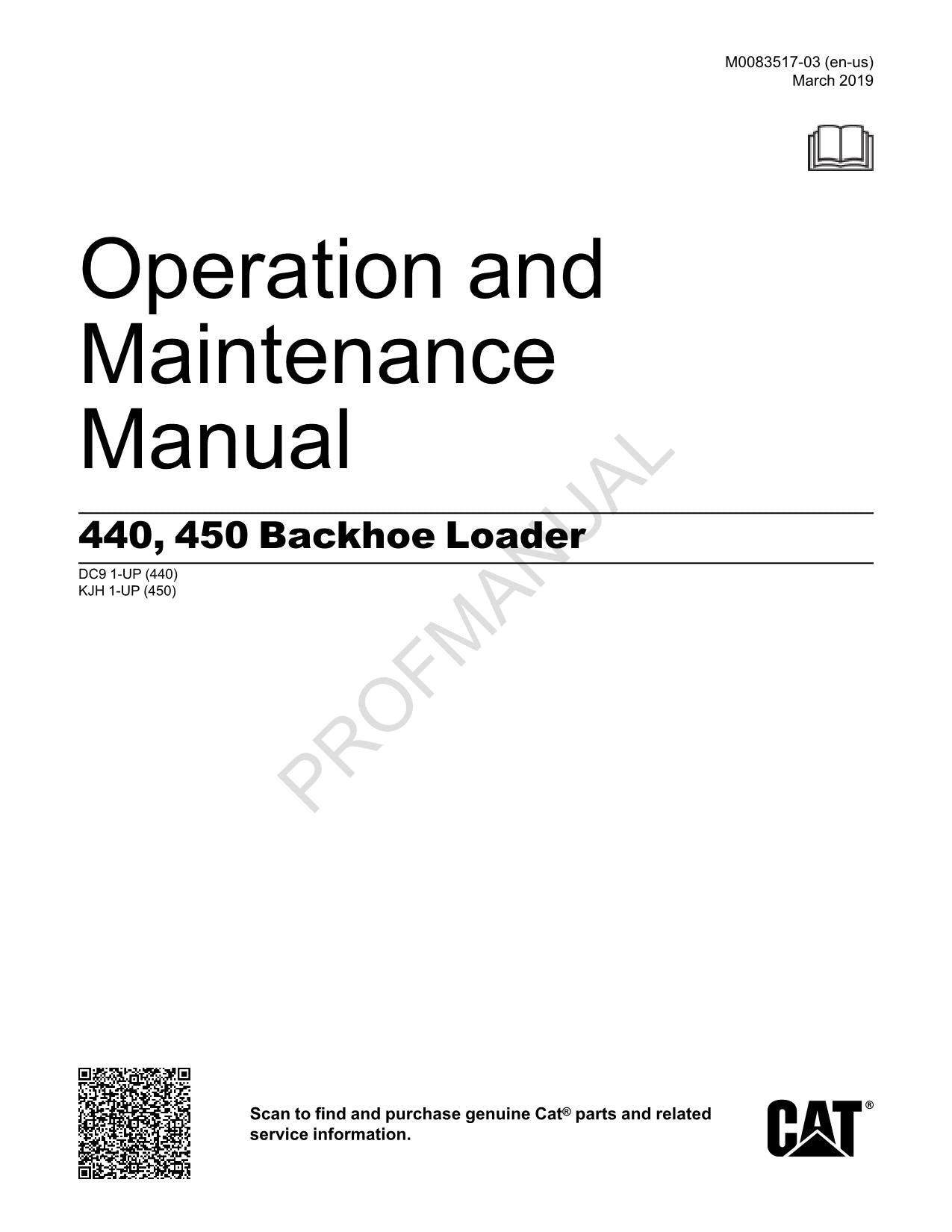Manual de mantenimiento del operador de la retroexcavadora cargadora Caterpillar 440 450 DC91-UP KJH1-UP