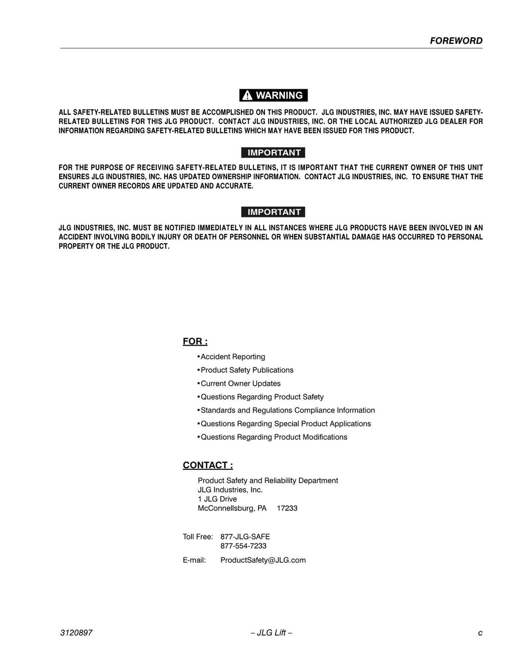 Manual del operador de mantenimiento y operación de plataformas elevadoras JLG 600SC 600SJC 660SJC 3120897