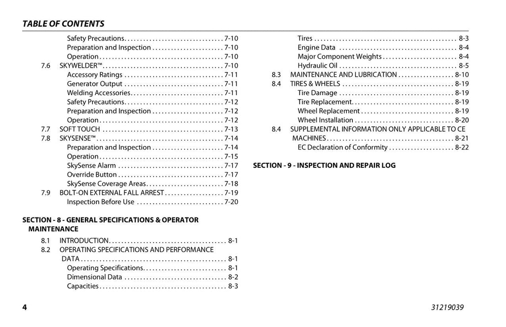 Manual del operador de mantenimiento y operación del elevador de pluma JLG 1850SJ 31219039