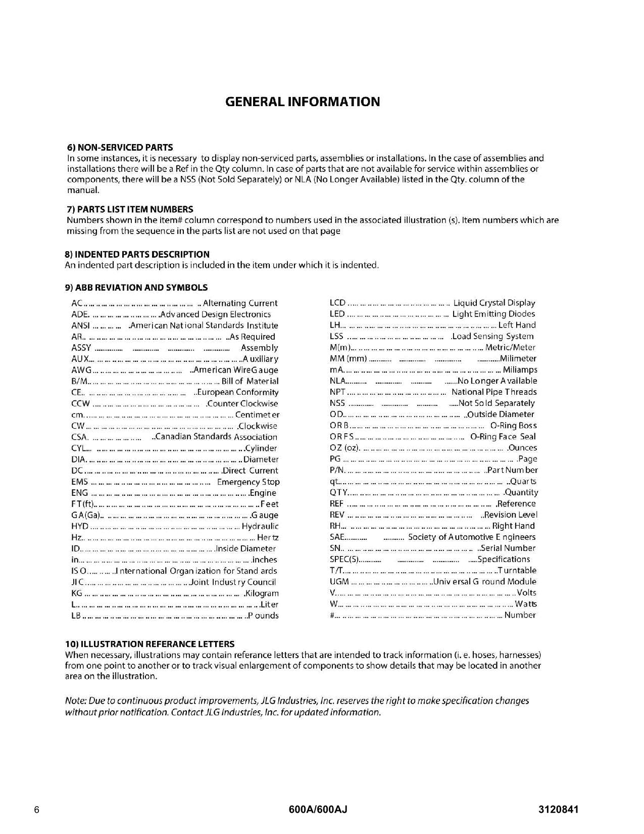 Catálogo de piezas del elevador de pluma JLG 600A 600AJ Manual en copia impresa * Enviar número de serie