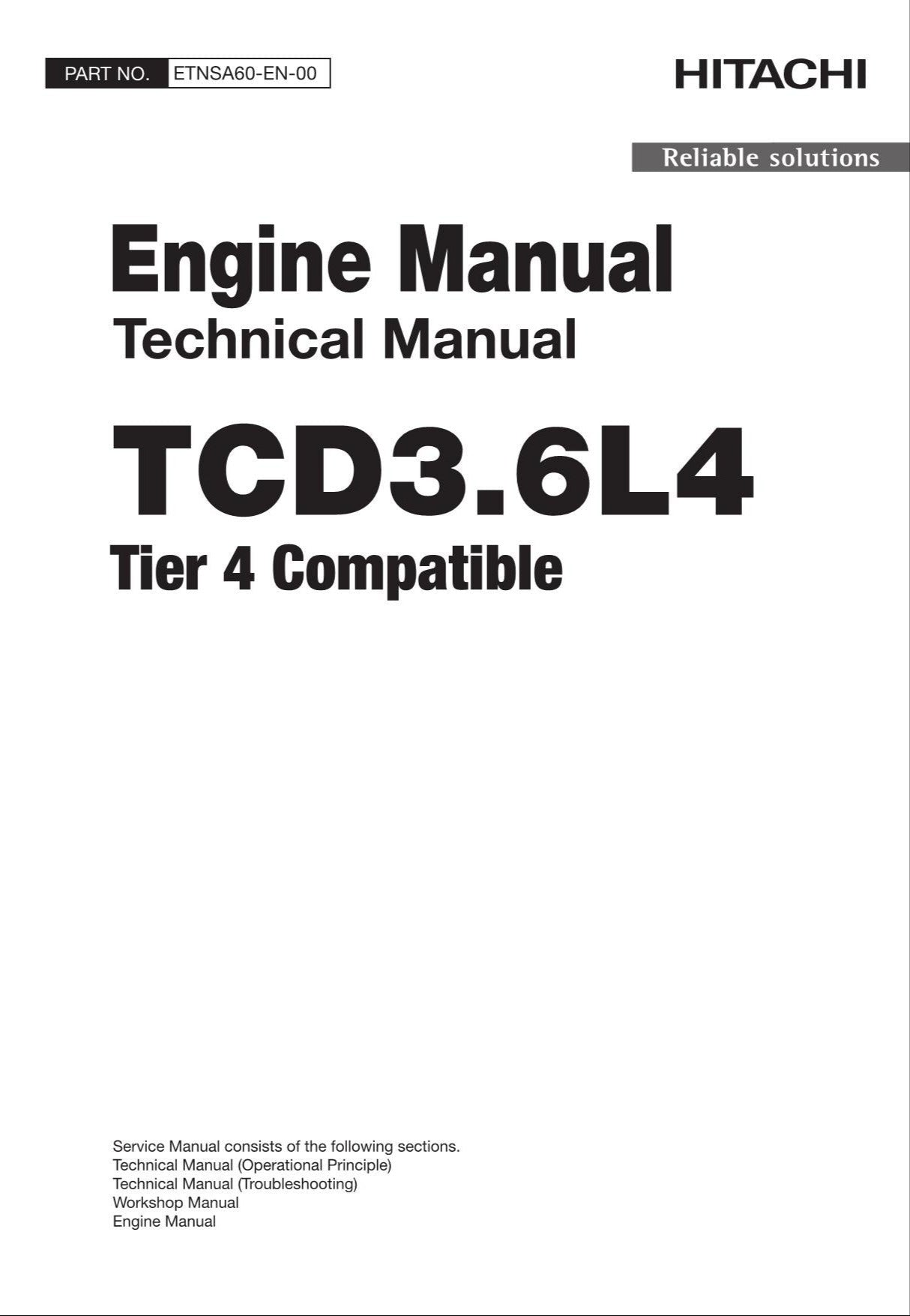 Hitachi TCD3.6L4 Tier 4 Compatible Wheel Loader Engine Manual Technical Manual