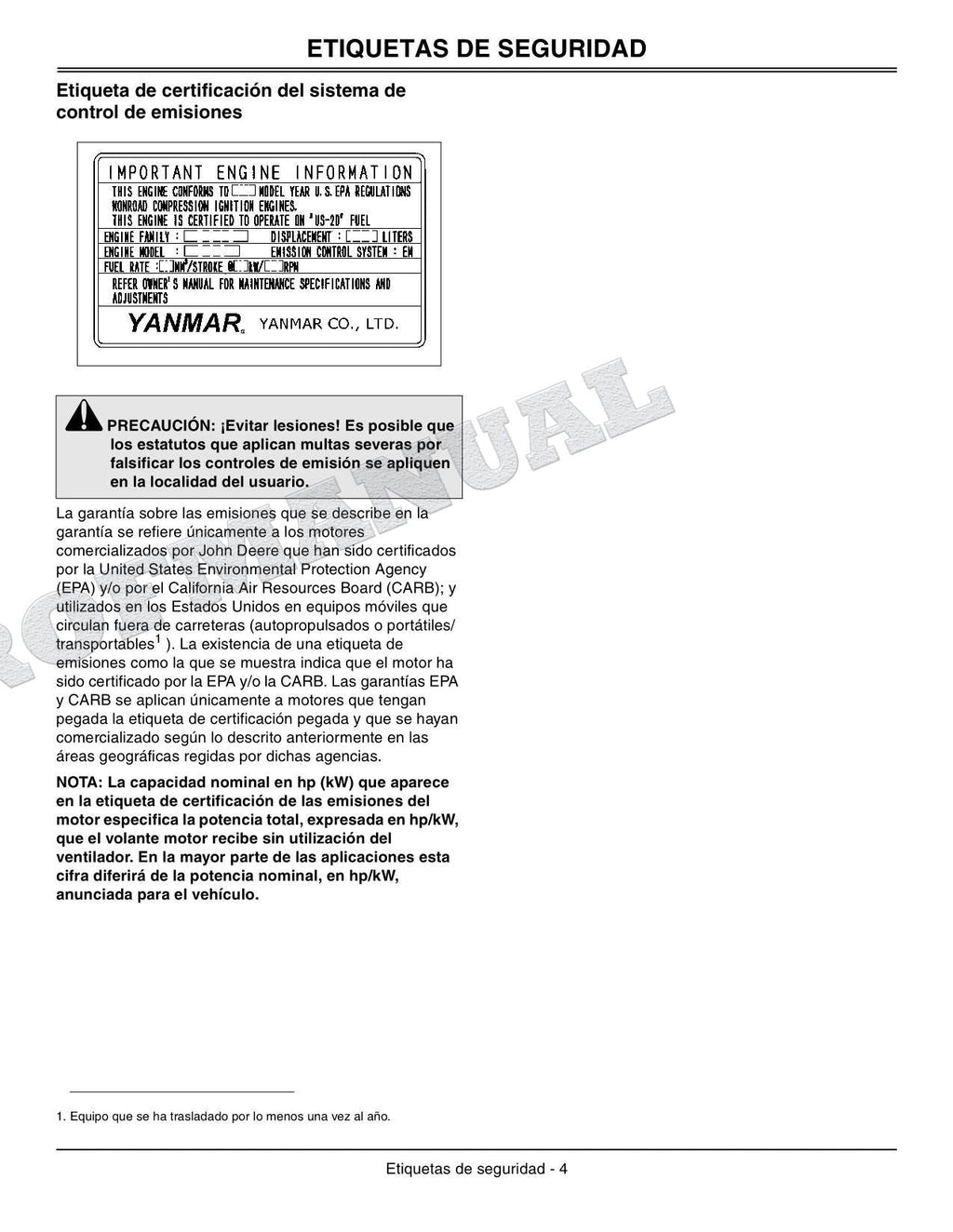 John Deere SN 4120 120101-610000 4320 130101-610000 Tractor Manual del Operador