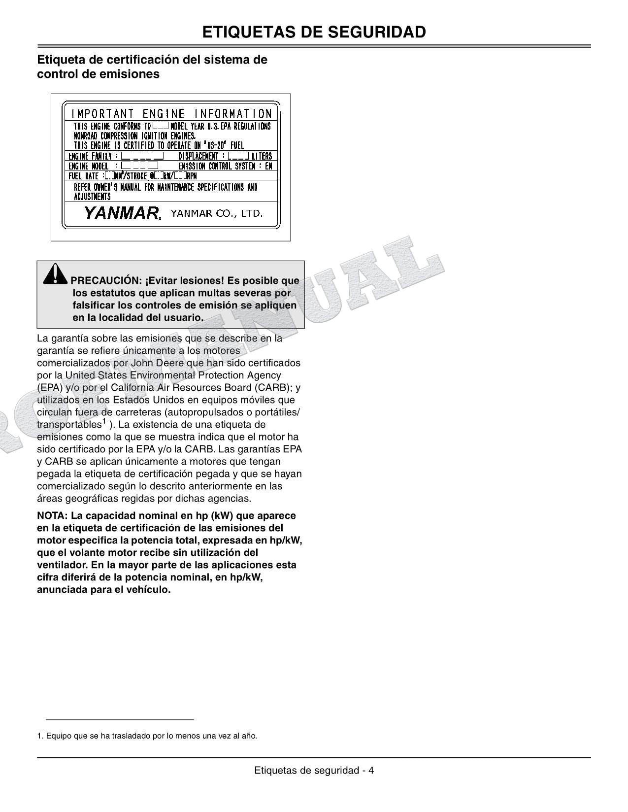John Deere SN 4120 120101-610000 4320 130101-610000 Tractor Manual del Operador
