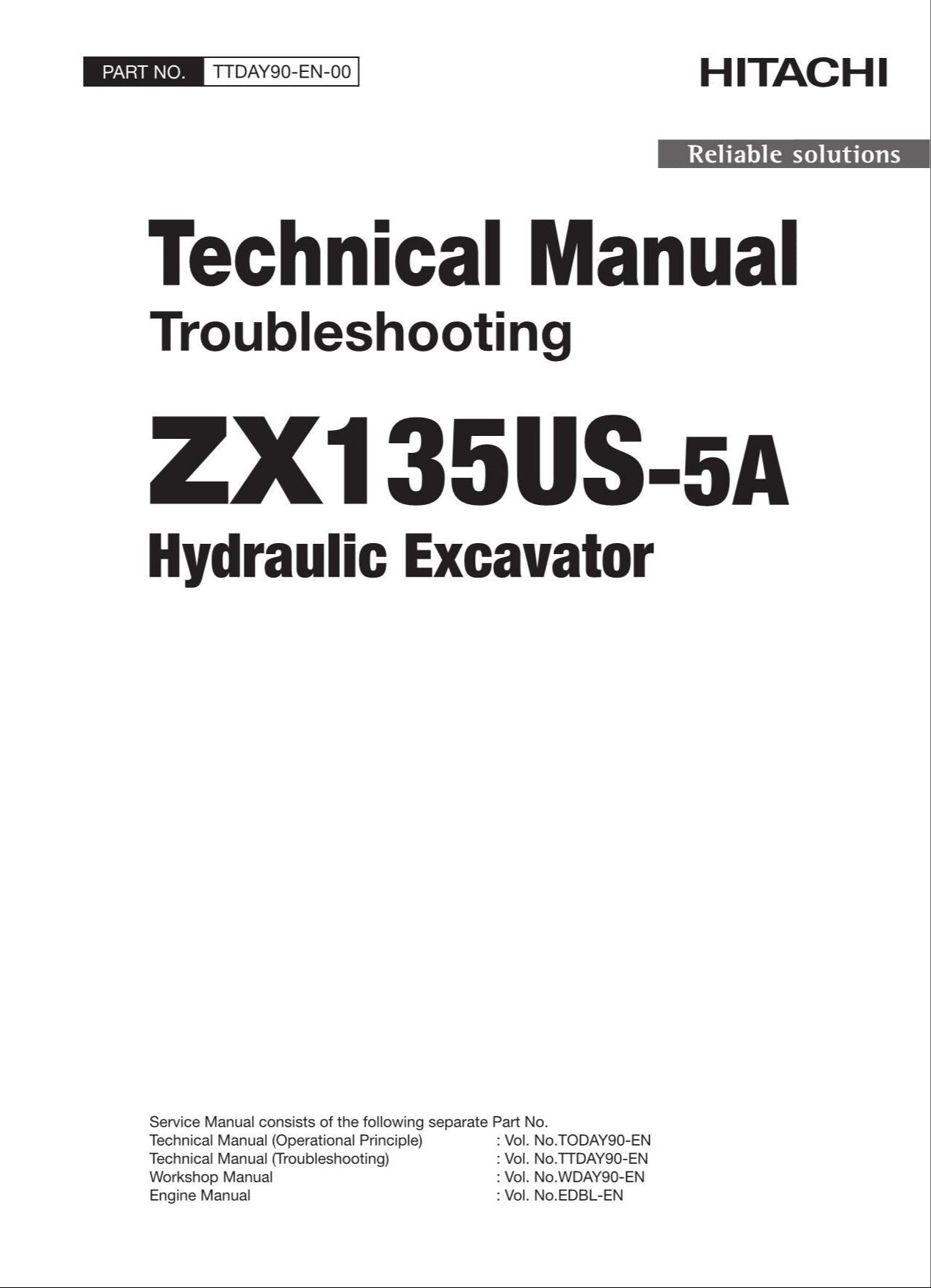 HITACHI ZX135US-5A Excavator Troubleshooting +Schematic Technical Manual