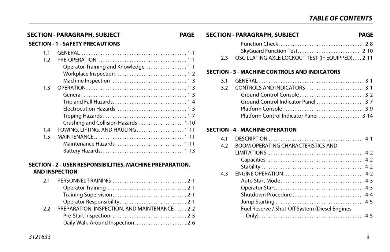 Manual del operador de mantenimiento y operación de la plataforma elevadora JLG H340AJ 3121633