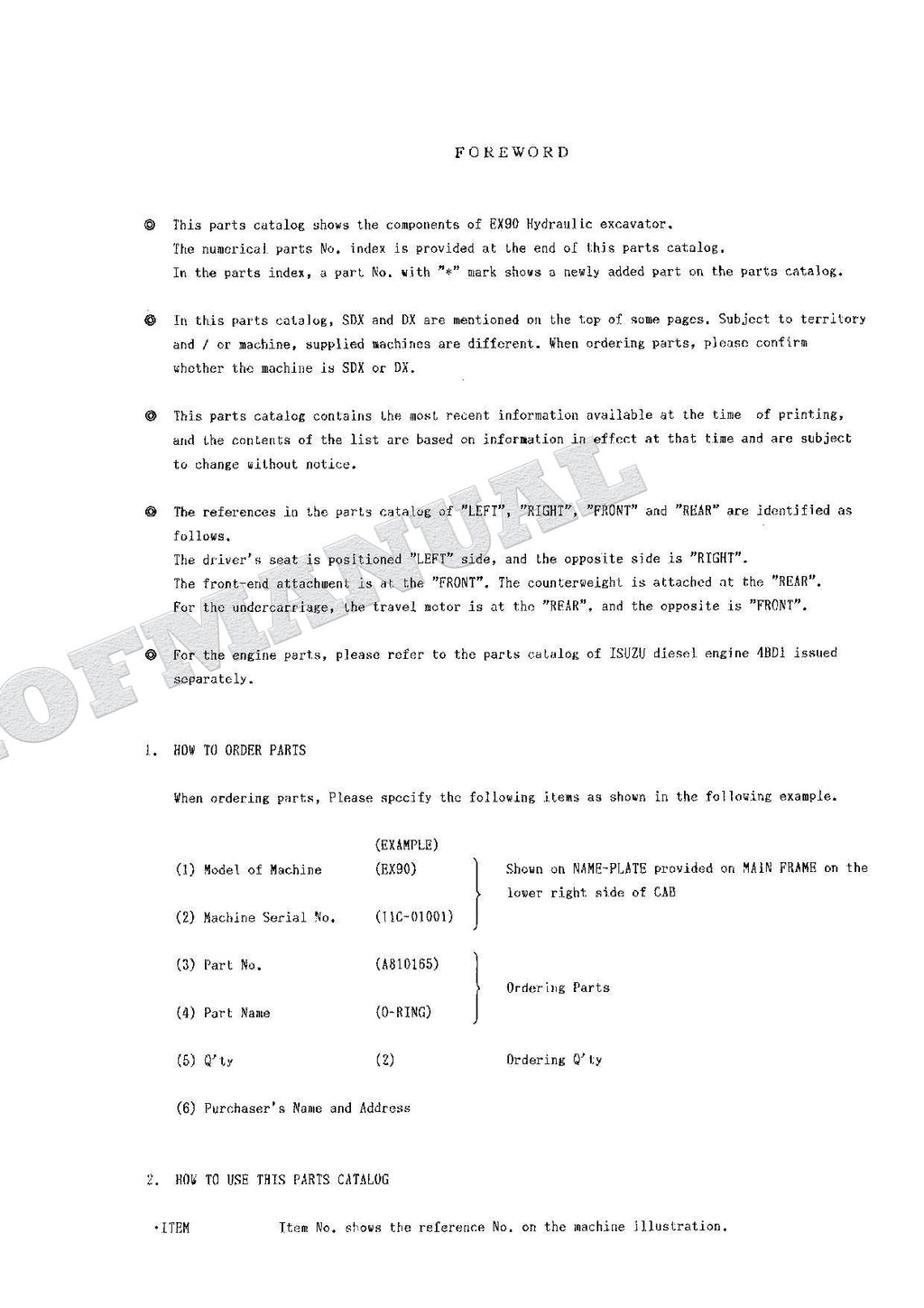 HITACHI EX90 Excavator Parts Catalog Manual