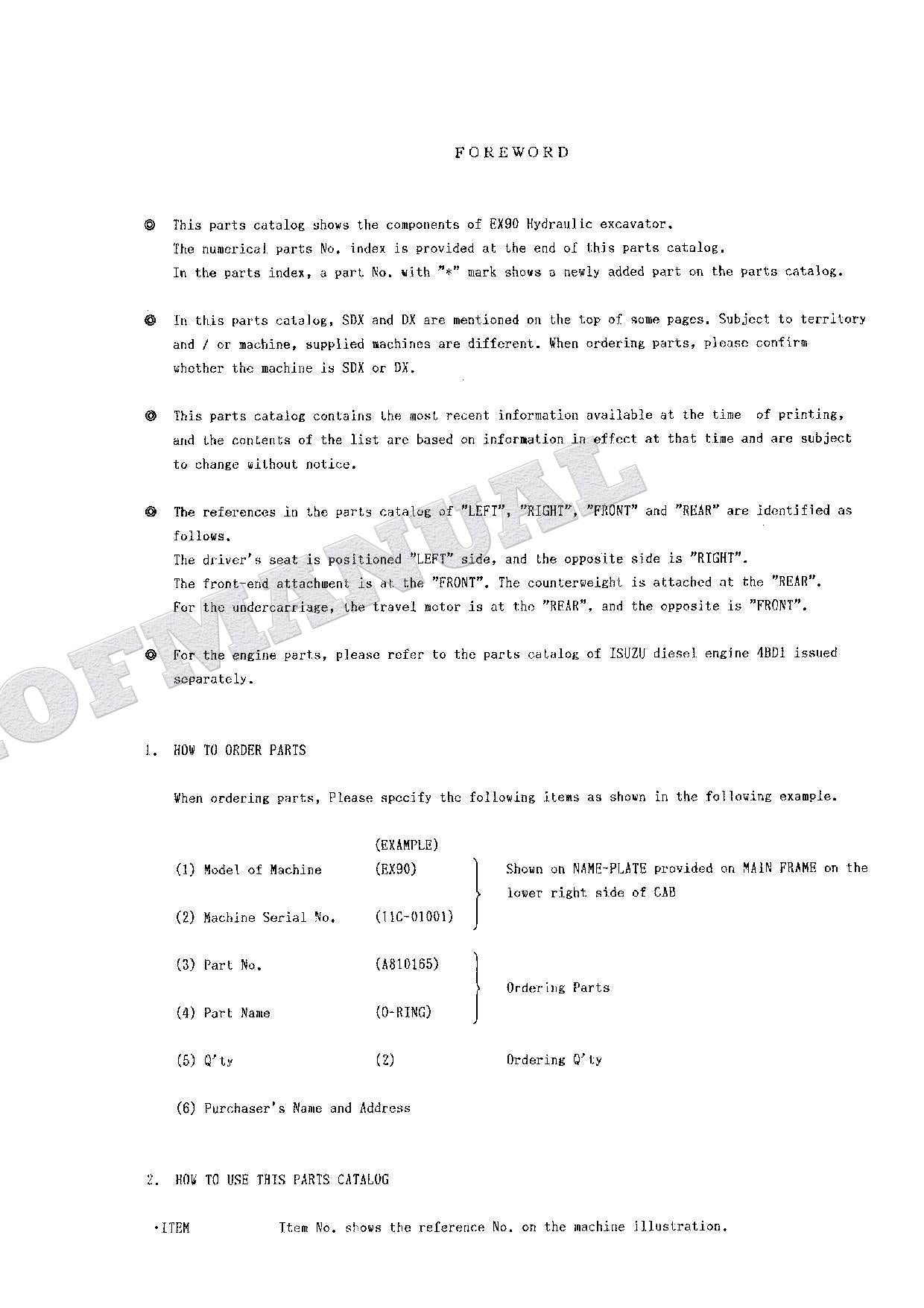 HITACHI EX90 Excavator Parts Catalog Manual