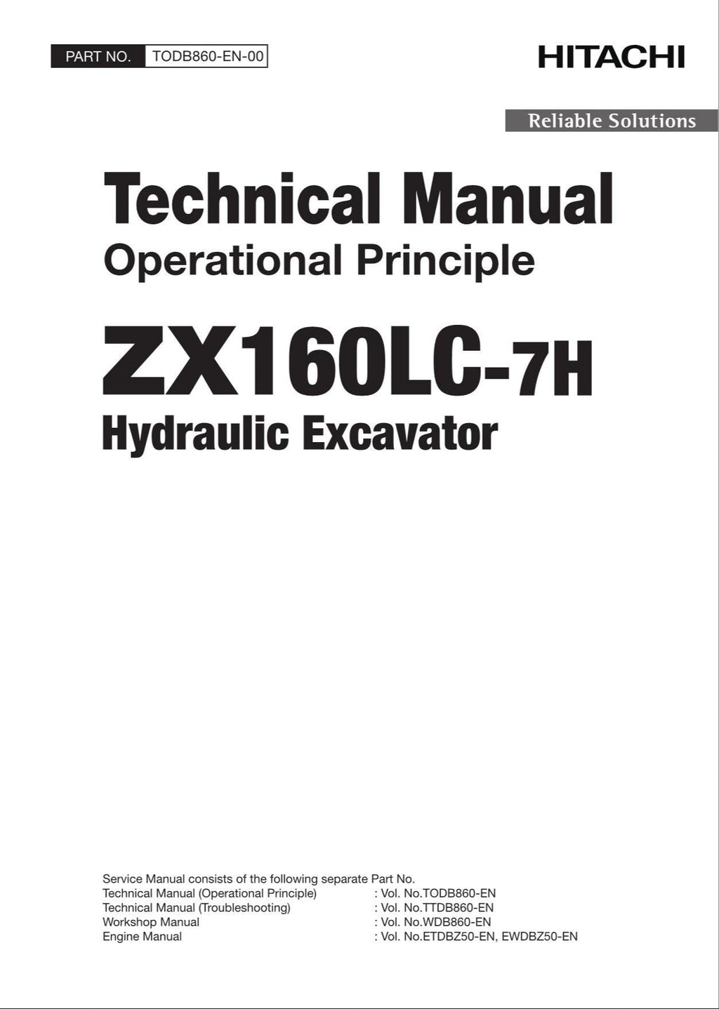 HITACHI ZAXIS ZX160LC-7H Excavator Operational Principle Technical Manual