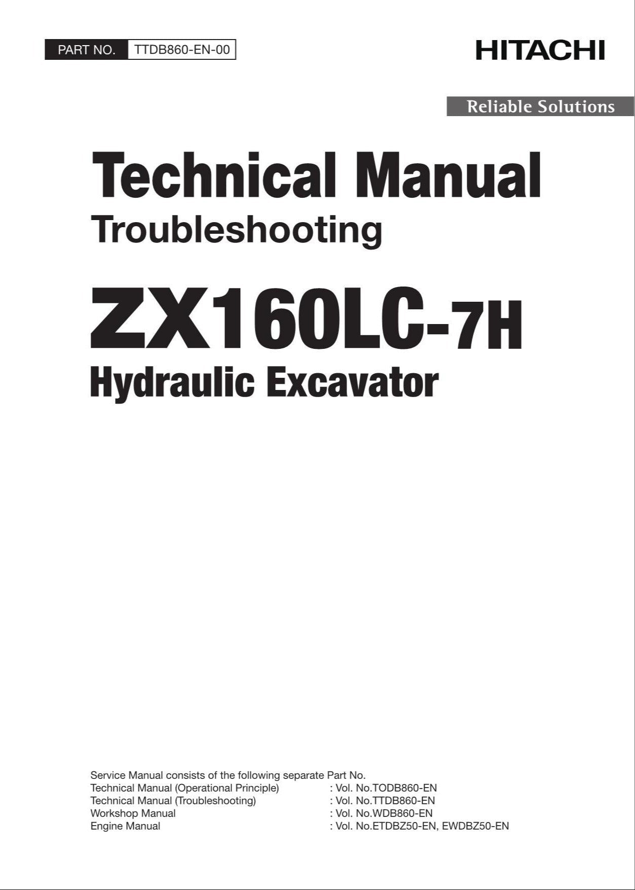 HITACHI ZX160LC-7H Excavator Troubleshooting +Schematic Technical Manual