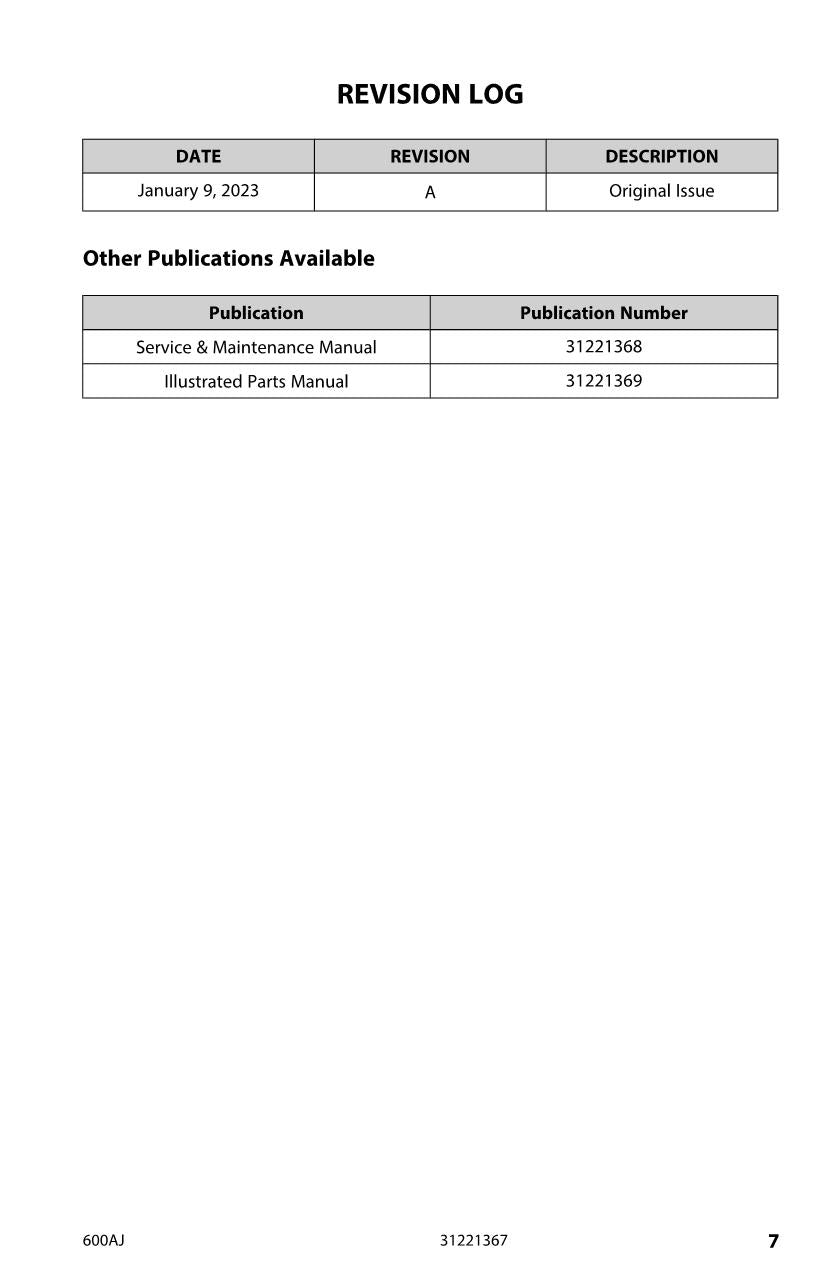 JLG 600AJ Boom Lift Maintenance Operation Operators Manual 31221367