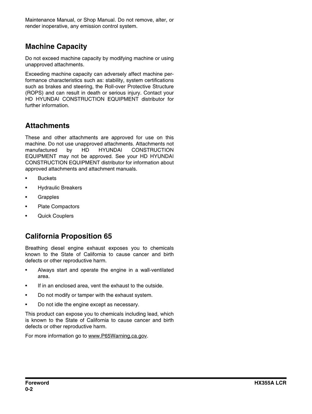 Hyundai HX355ALCR CRAWLER EXCAVATOR Operators Maintenance Manual